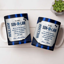 Load image into Gallery viewer, Personalized Custom Coffee Mug Gift for Son-in-Law Metallic Design
