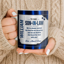 Load image into Gallery viewer, Personalized Custom Coffee Mug Gift for Son-in-Law Metallic Design
