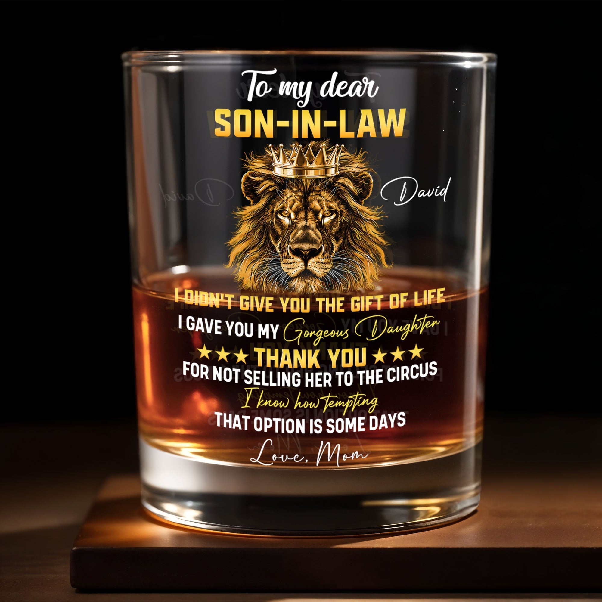 Personalized Crown Whiskey Glass Custom Name Gift for Son-in-Law