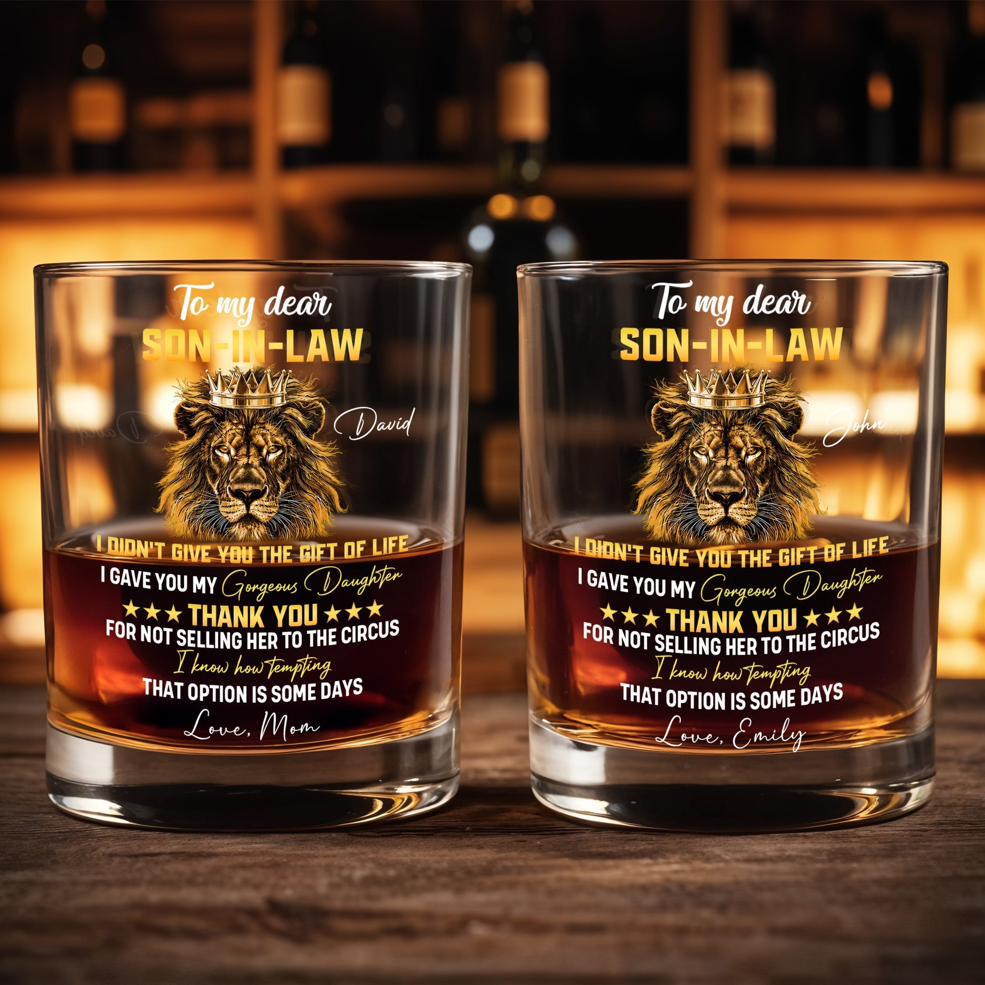 Personalized Crown Whiskey Glass Custom Name Gift for Son-in-Law