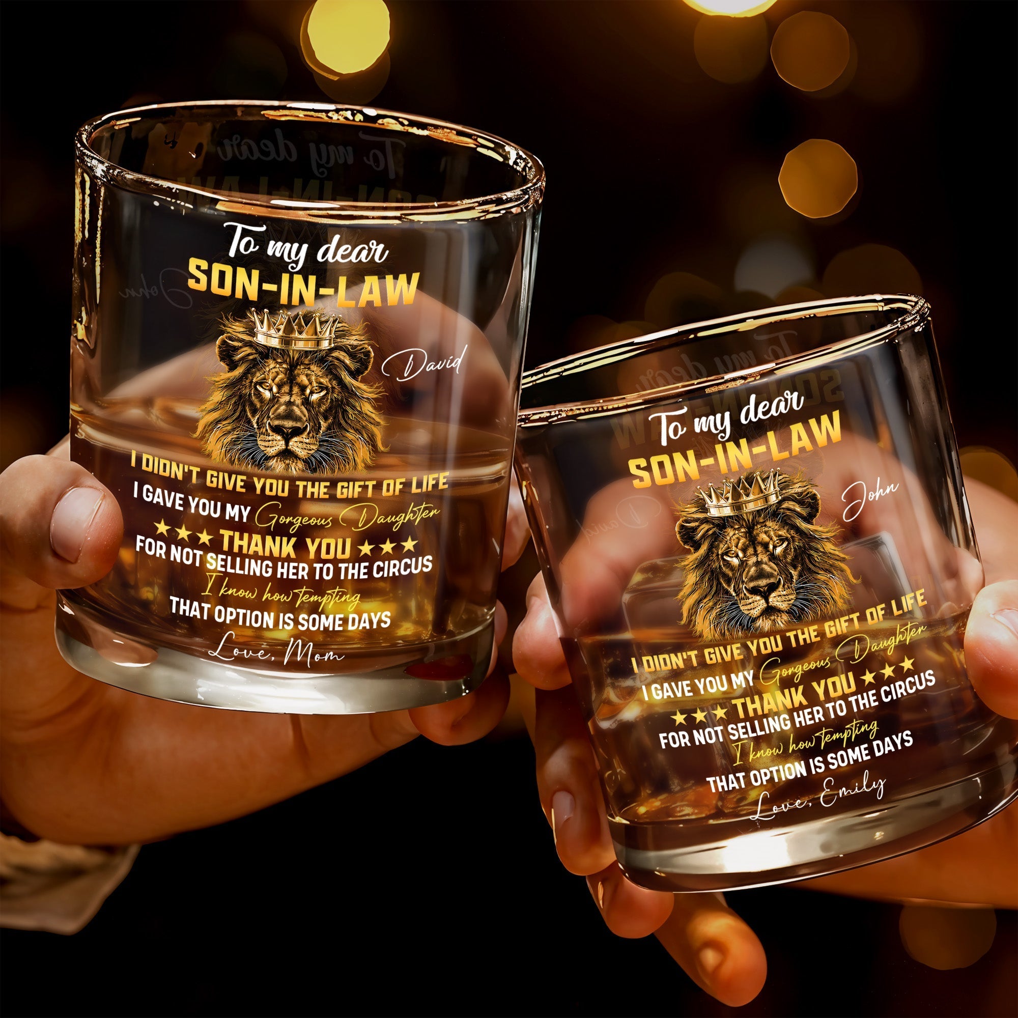 Personalized Crown Whiskey Glass Custom Name Gift for Son-in-Law