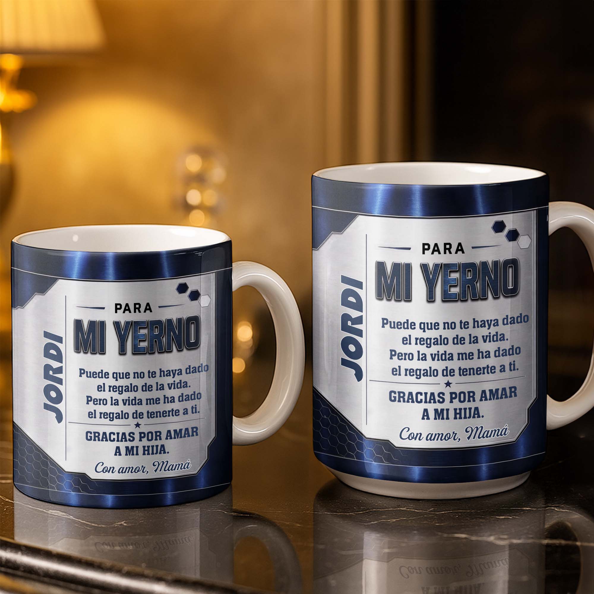 Personalized Metallic Coffee Mug Custom Text Gift for Son-in-Law