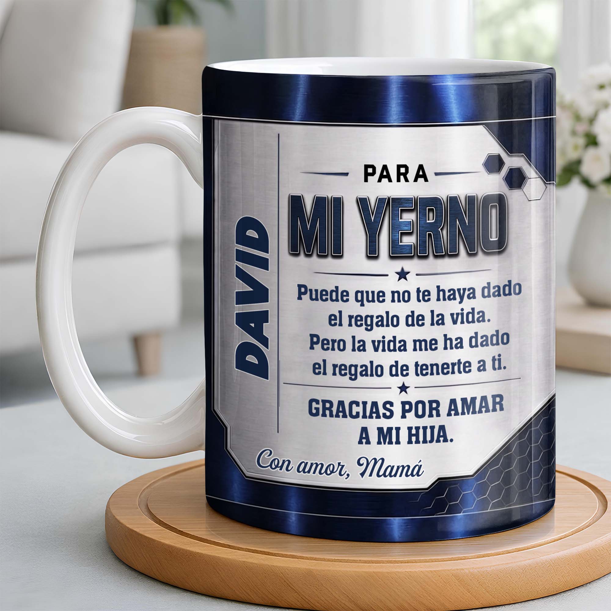 Personalized Metallic Coffee Mug Custom Text Gift for Son-in-Law
