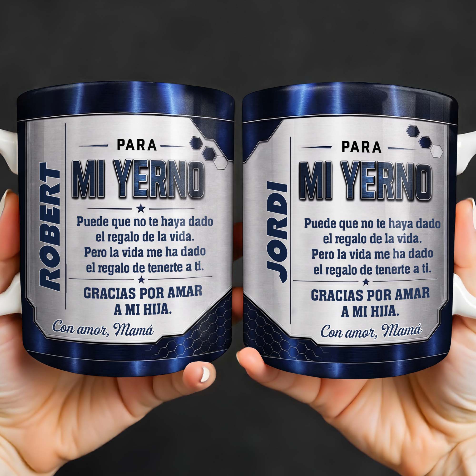 Personalized Metallic Coffee Mug Custom Text Gift for Son-in-Law