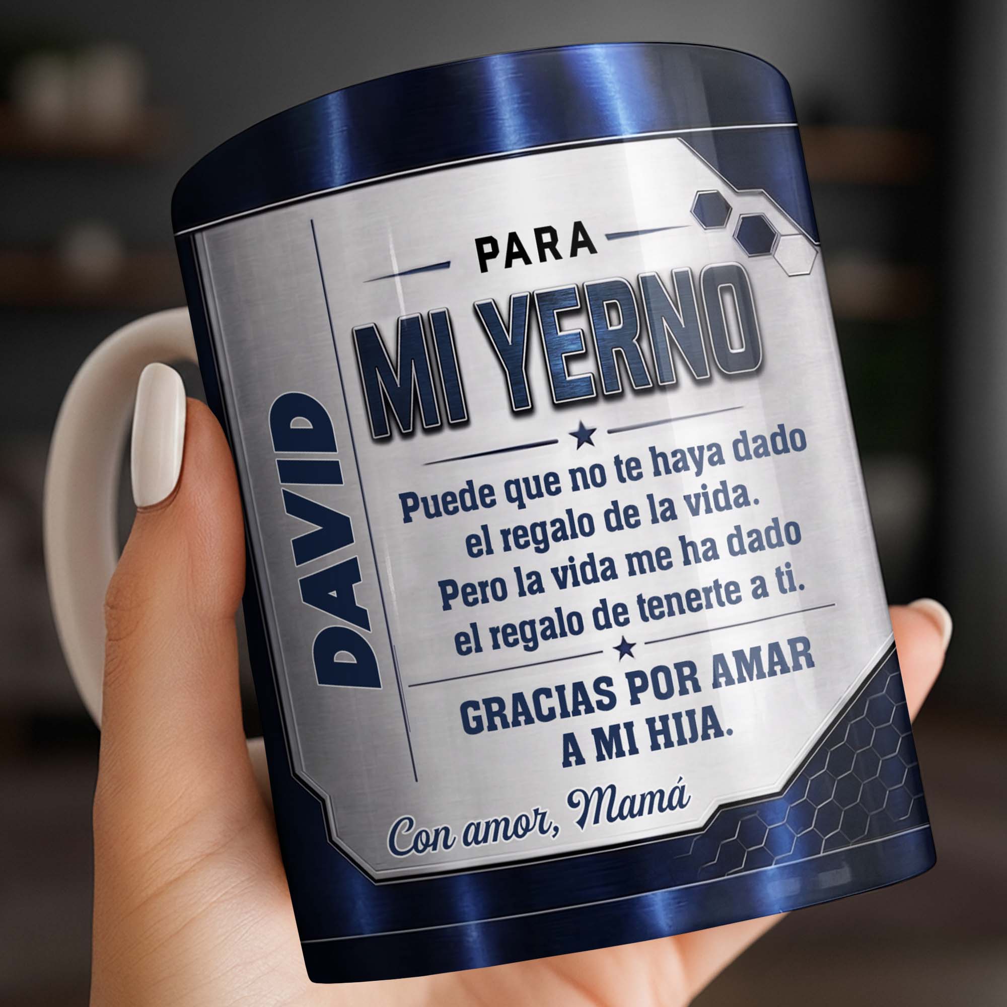 Personalized Metallic Coffee Mug Custom Text Gift for Son-in-Law