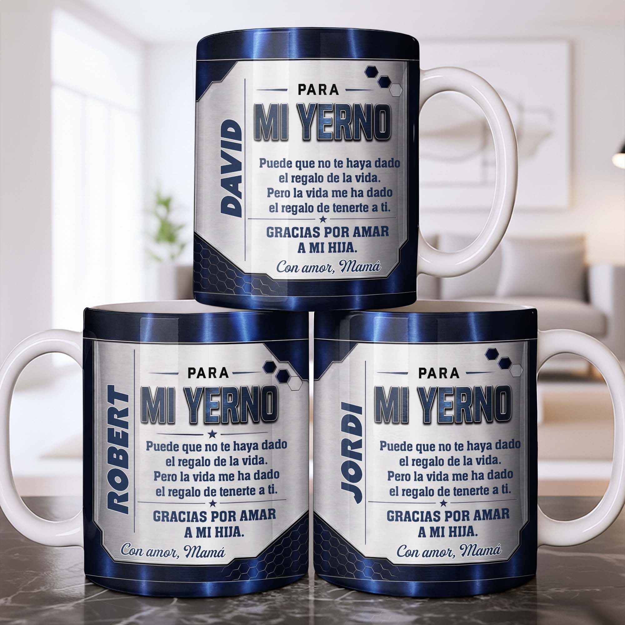 Personalized Metallic Coffee Mug Custom Text Gift for Son-in-Law