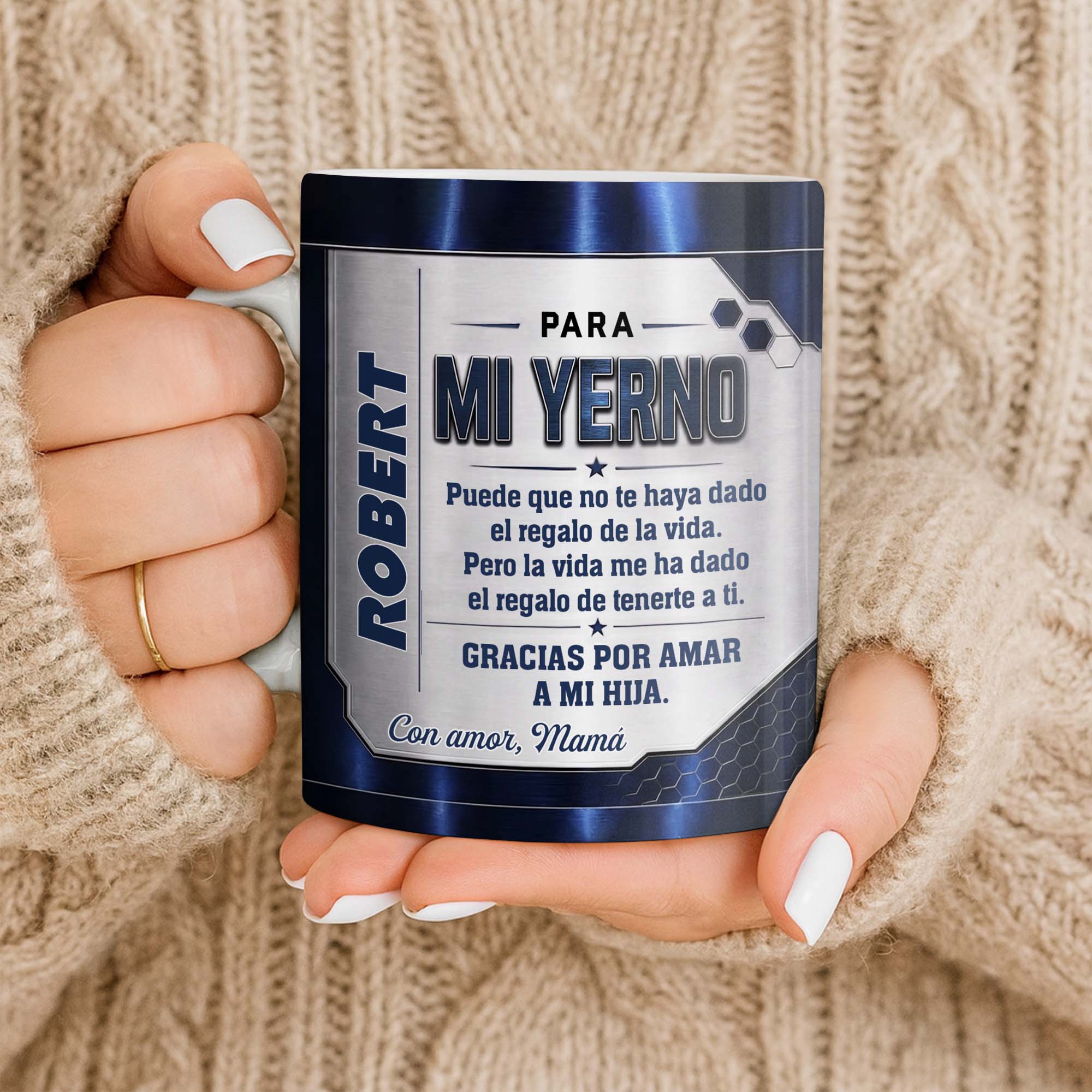 Personalized Metallic Coffee Mug Custom Text Gift for Son-in-Law