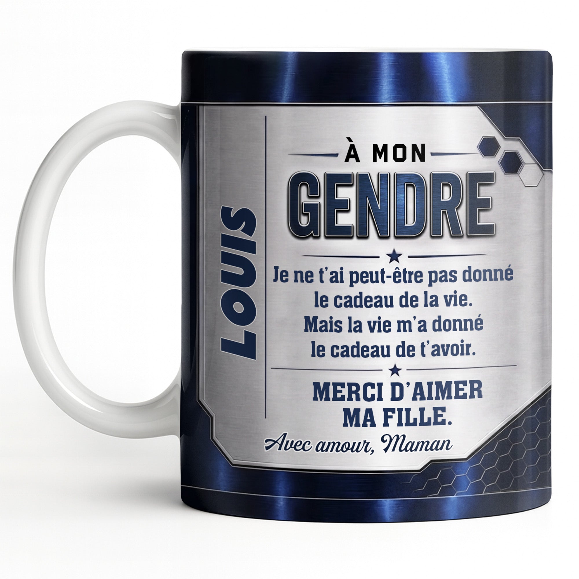 Personalized Blue Metal Texture Coffee Mug Gift for Son-in-Law