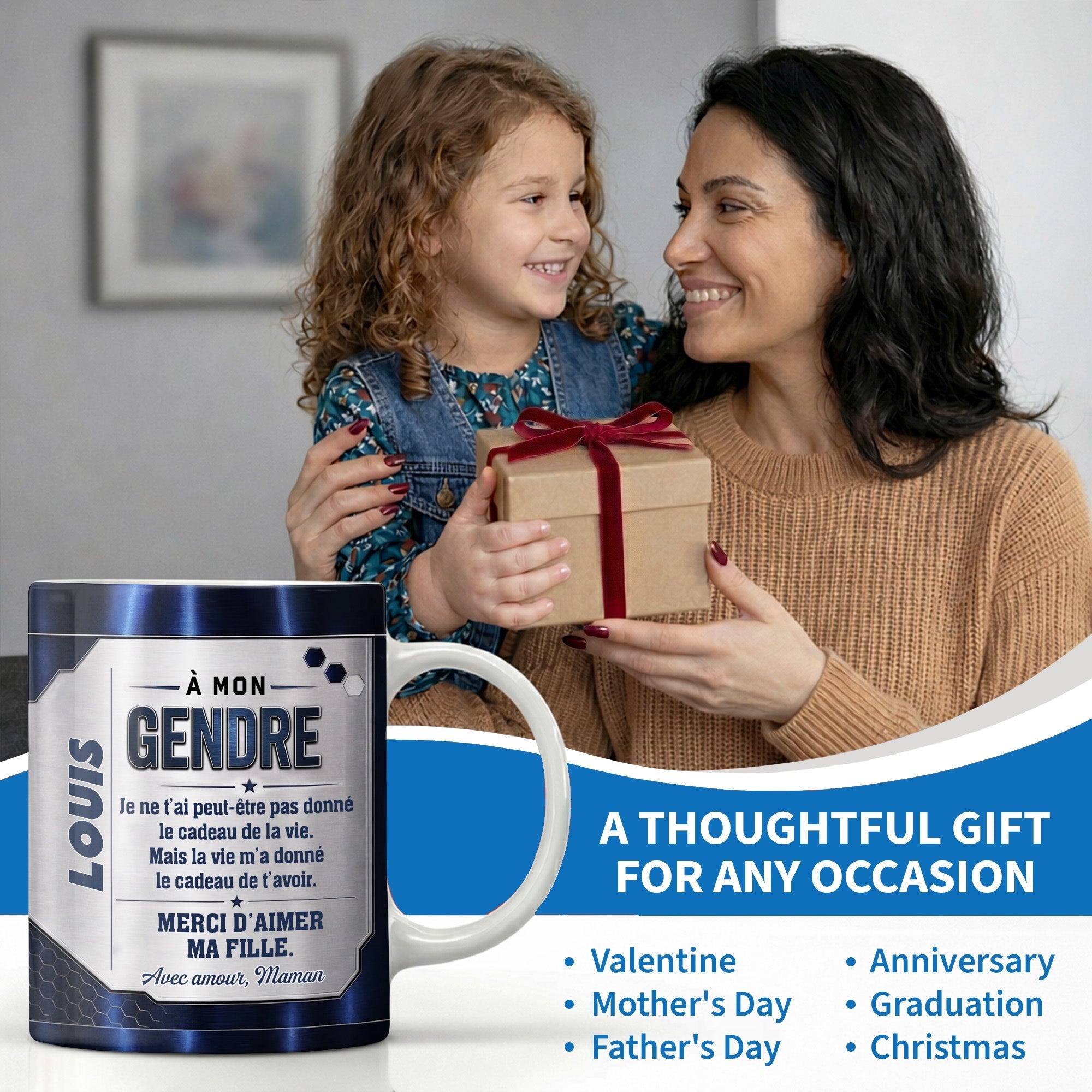Personalized Blue Metal Texture Coffee Mug Gift for Son-in-Law