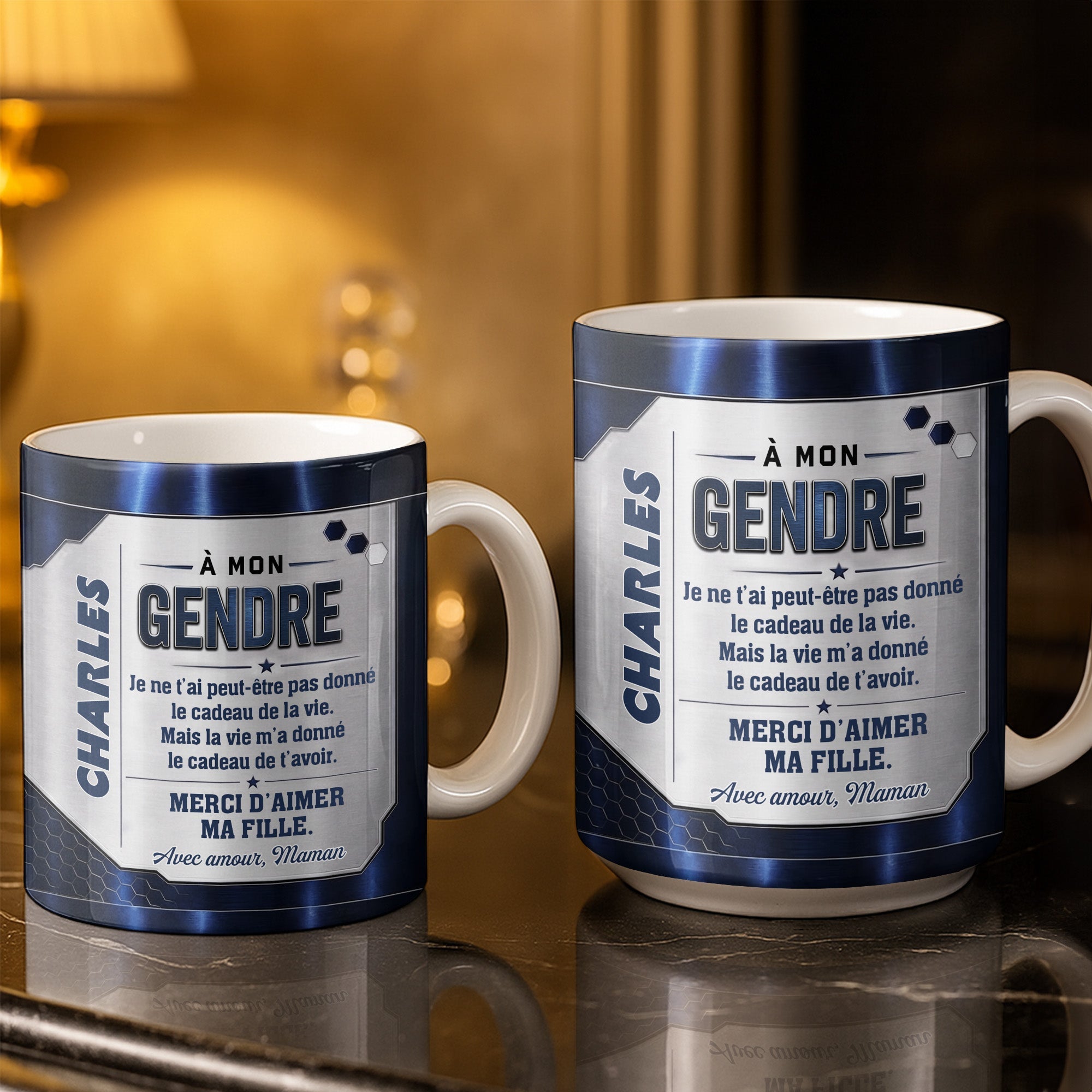 Personalized Blue Metal Texture Coffee Mug Gift for Son-in-Law