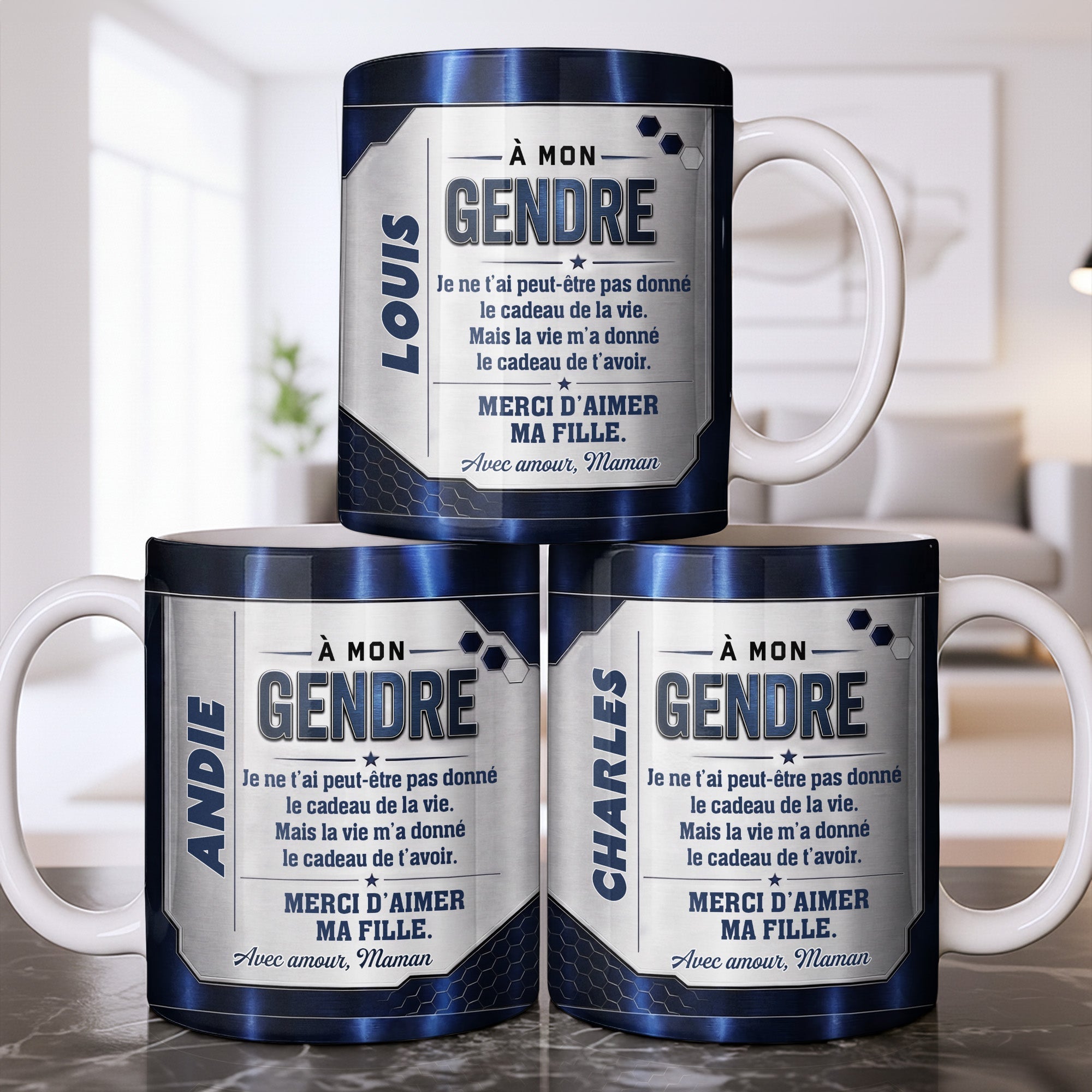Personalized Blue Metal Texture Coffee Mug Gift for Son-in-Law