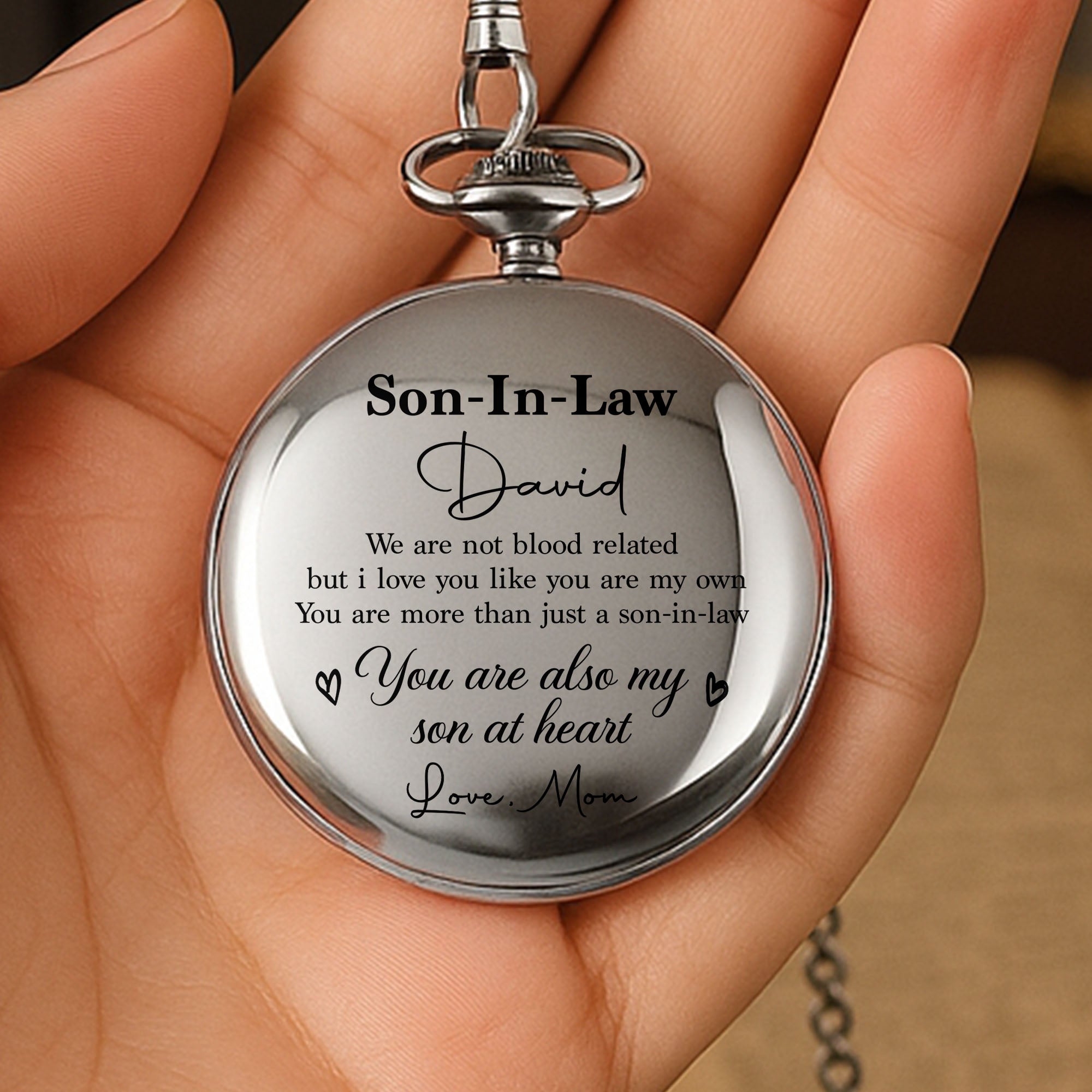 Personalized Silver Pocket Watch Custom Engraved Gift for Son-in-Law