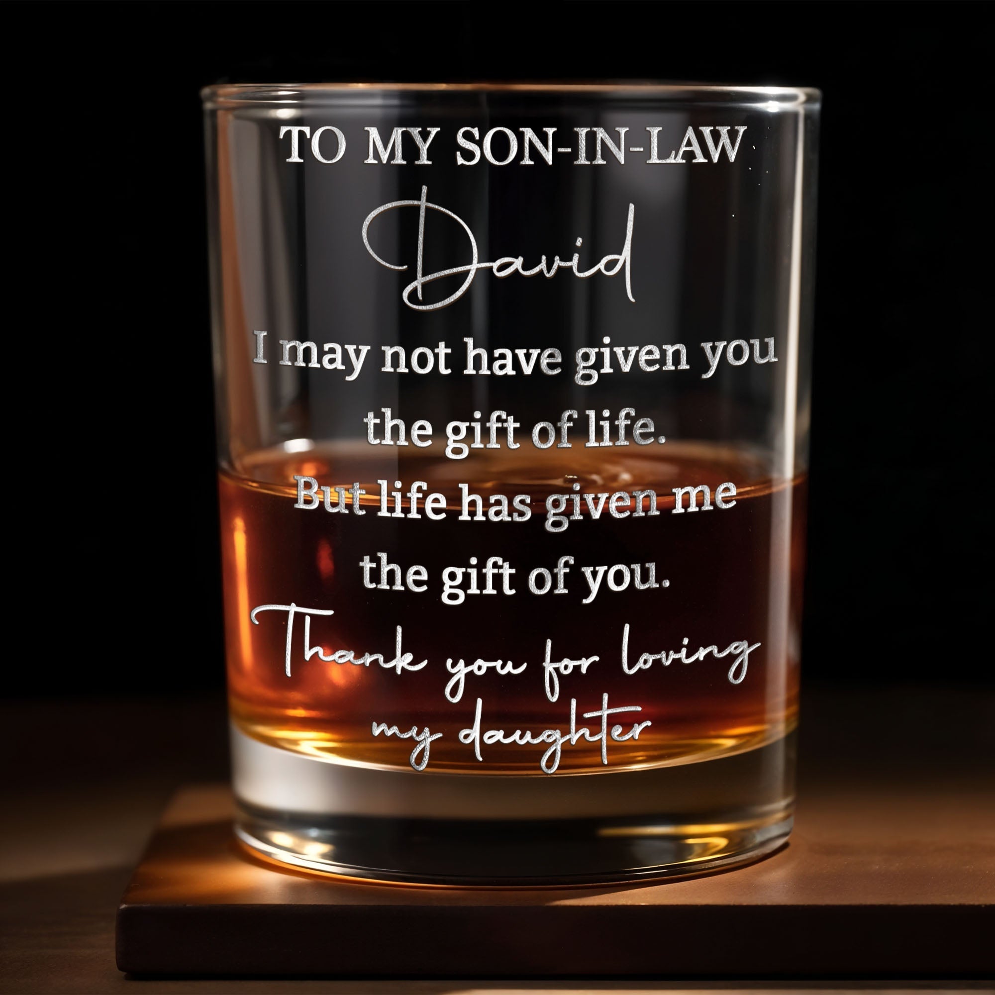 Personalized Whiskey Glass Engraved Gift for Son-in-Law