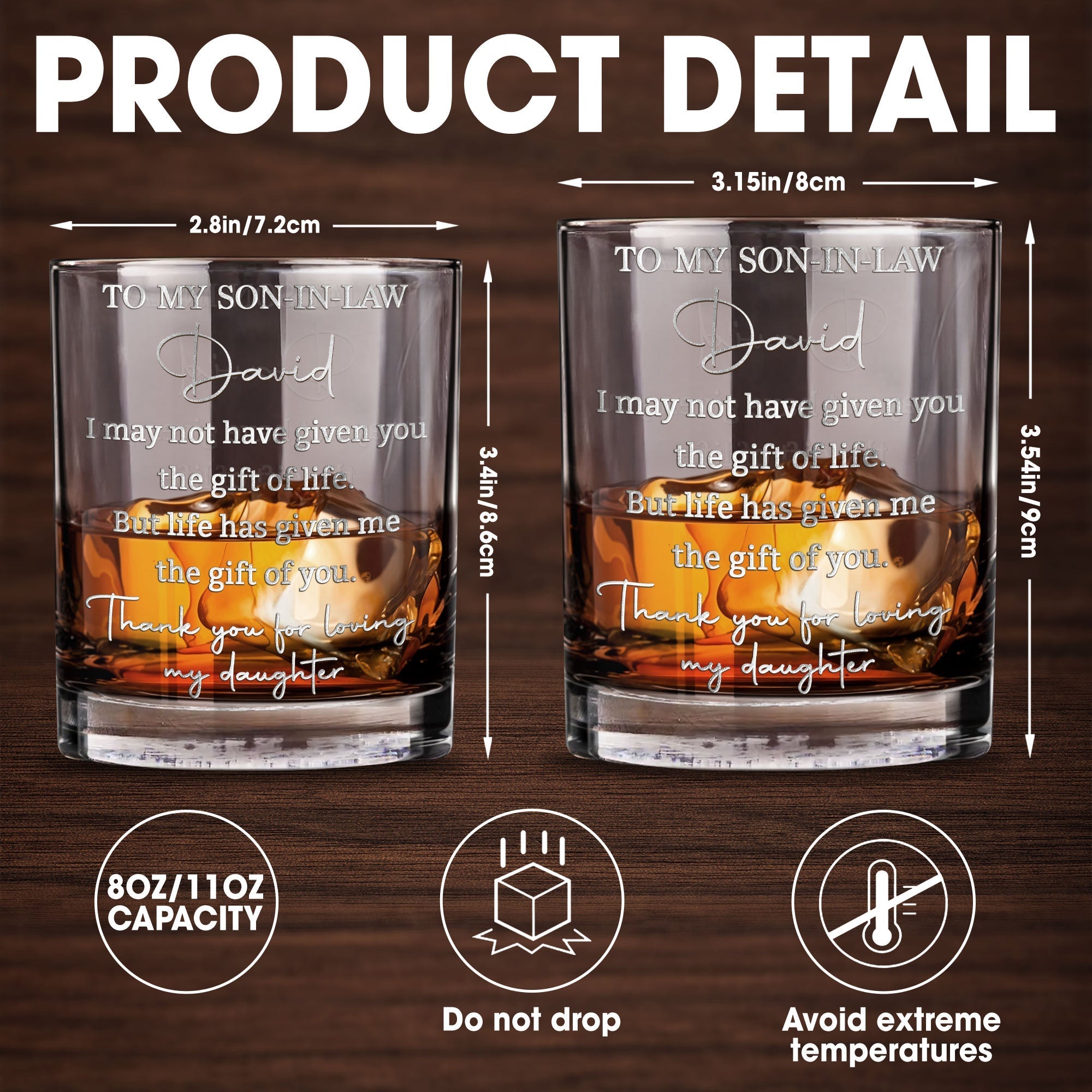 Personalized Whiskey Glass Engraved Gift for Son-in-Law