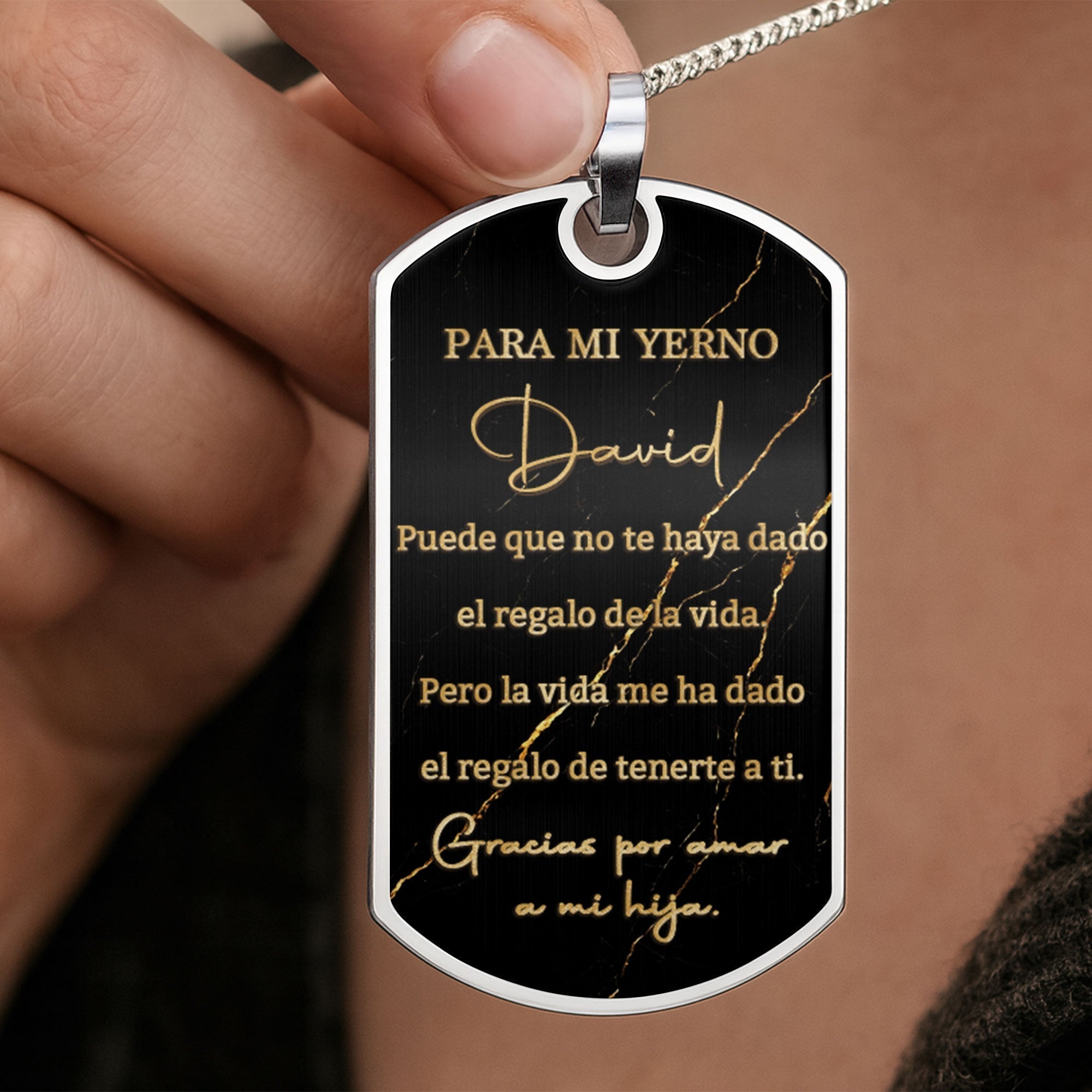 Personalized Gold Marble Dog Tag Necklace Custom Keepsake Gift for Son-in-Law