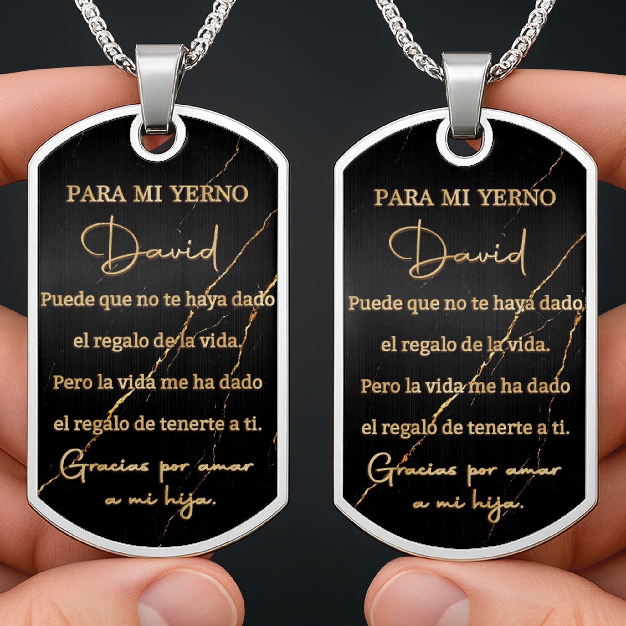 Personalized Gold Marble Dog Tag Necklace Custom Keepsake Gift for Son-in-Law