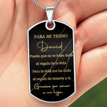 Load image into Gallery viewer, Personalized Gold Marble Dog Tag Necklace Custom Keepsake Gift for Son-in-Law
