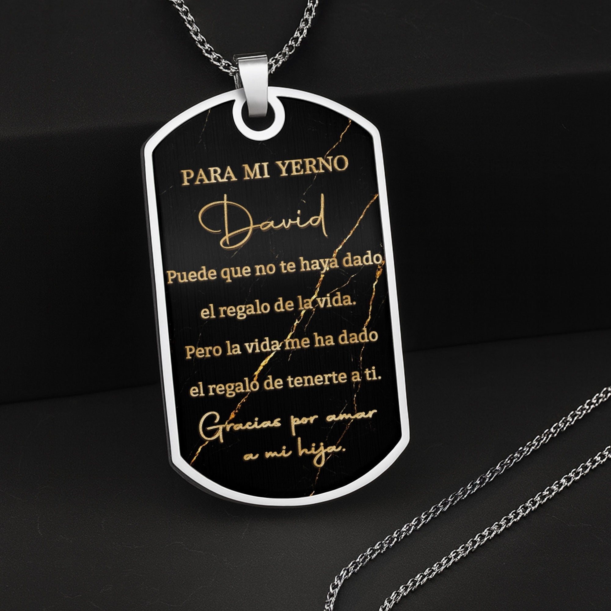 Personalized Gold Marble Dog Tag Necklace Custom Keepsake Gift for Son-in-Law