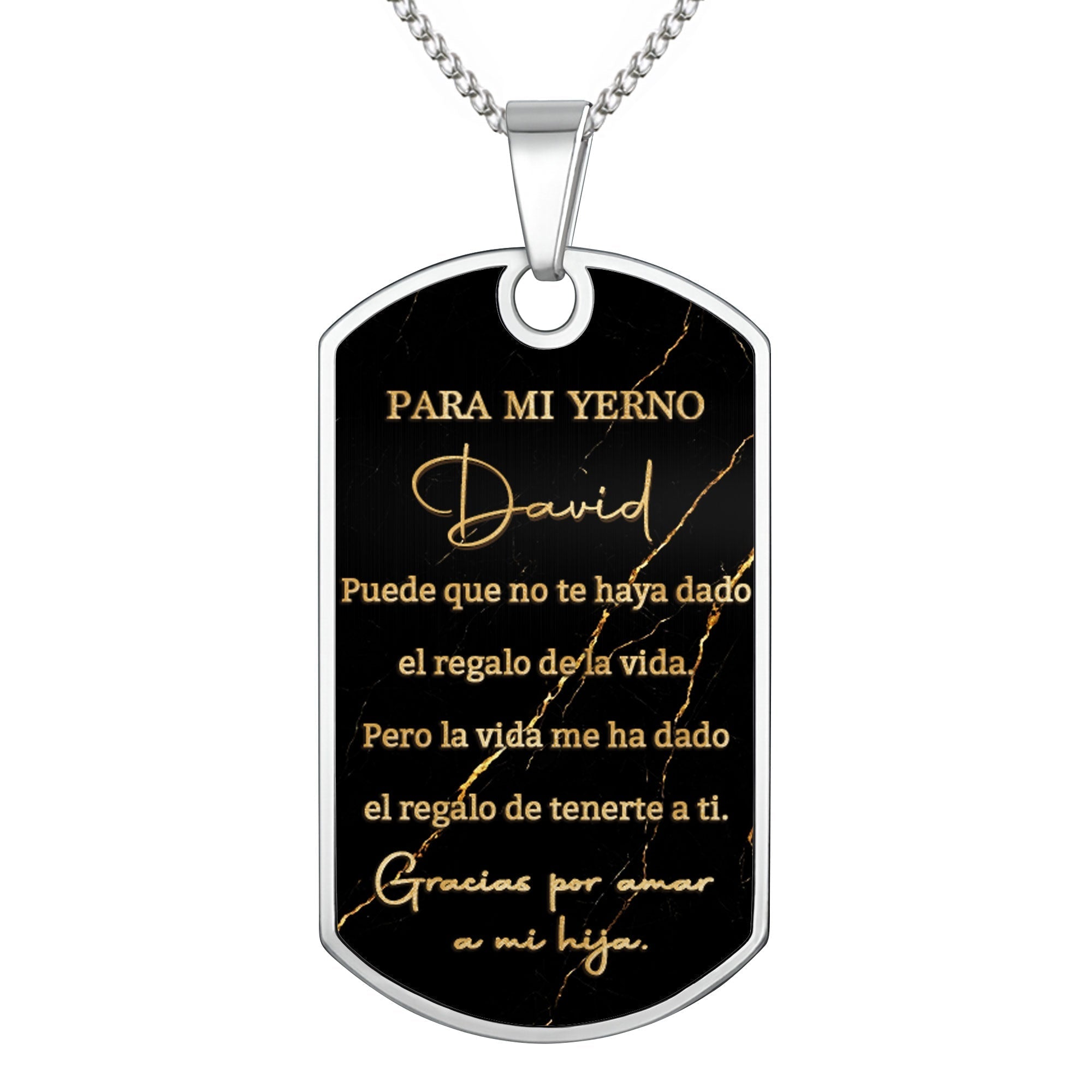 Personalized Gold Marble Dog Tag Necklace Custom Keepsake Gift for Son-in-Law