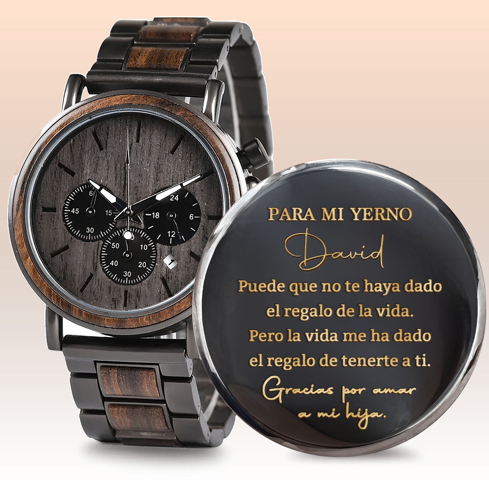 Personalized Engraved Wooden Watch Gift for Son-in-Law
