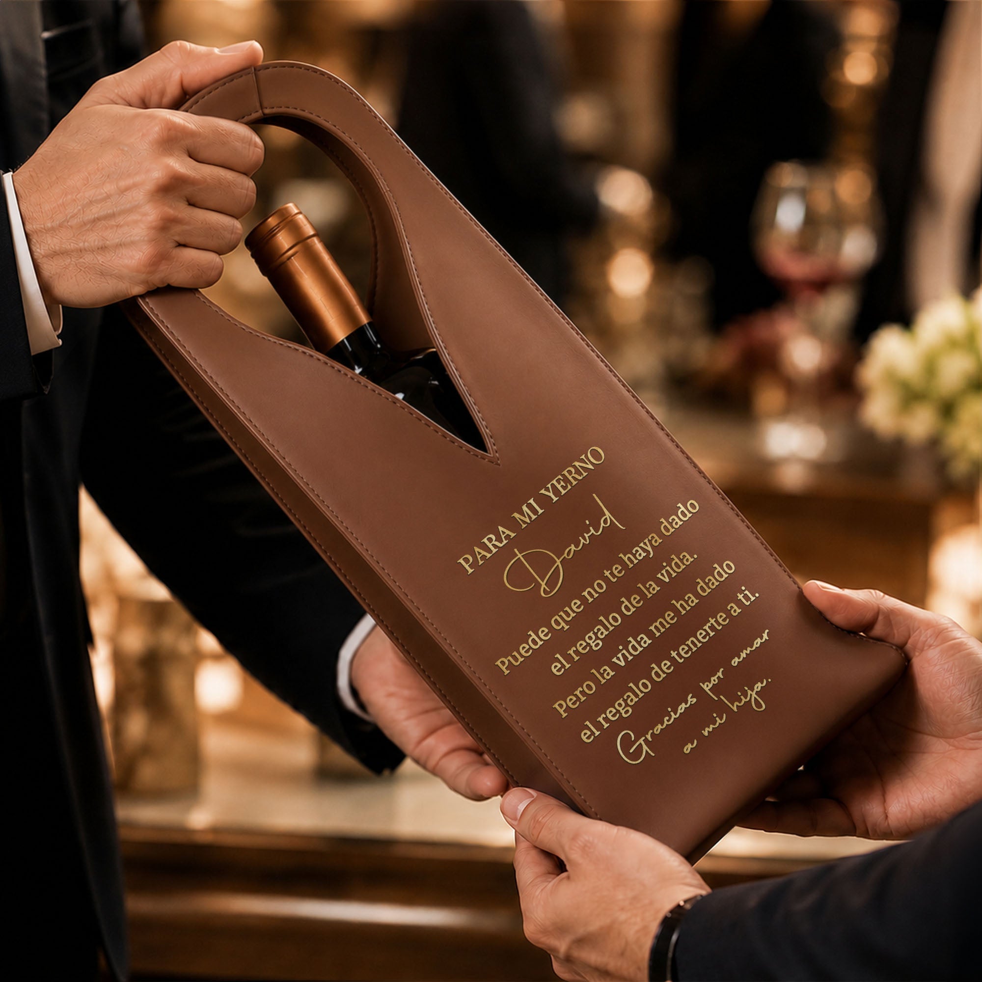 Personalized Leather Wine Bag Custom Name Gift for Son-in-Law