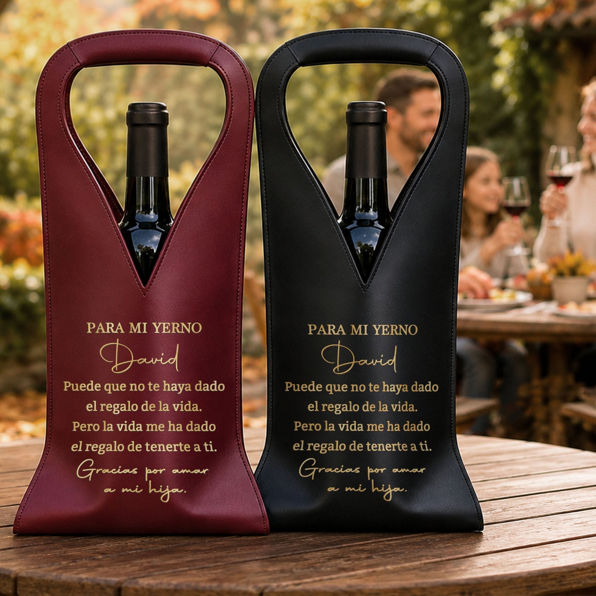 Personalized Leather Wine Bag Custom Name Gift for Son-in-Law