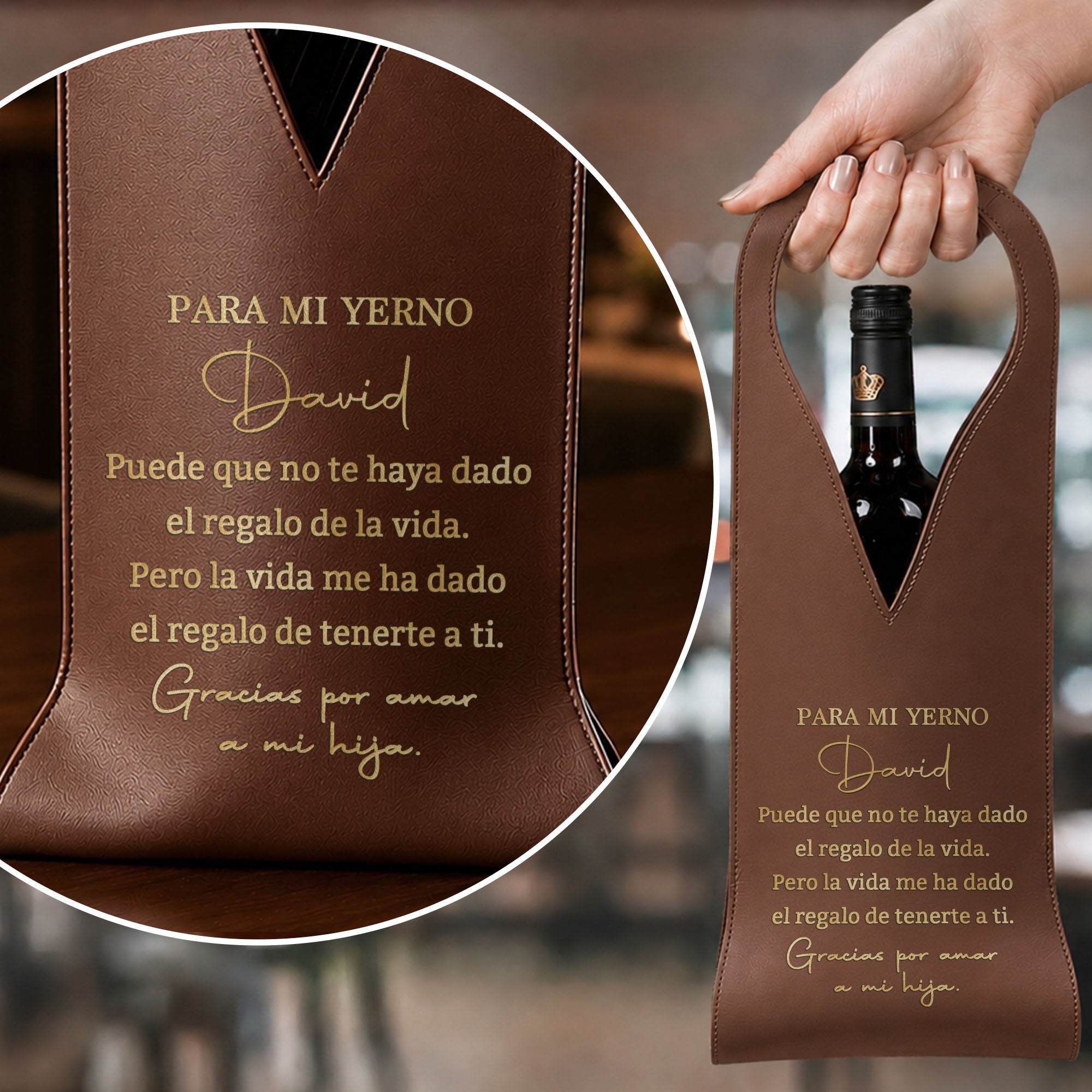 Personalized Leather Wine Bag Custom Name Gift for Son-in-Law