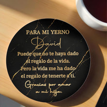 Load image into Gallery viewer, Personalized Black Marble Gold Ceramic Coaster Gift for Son-in-Law
