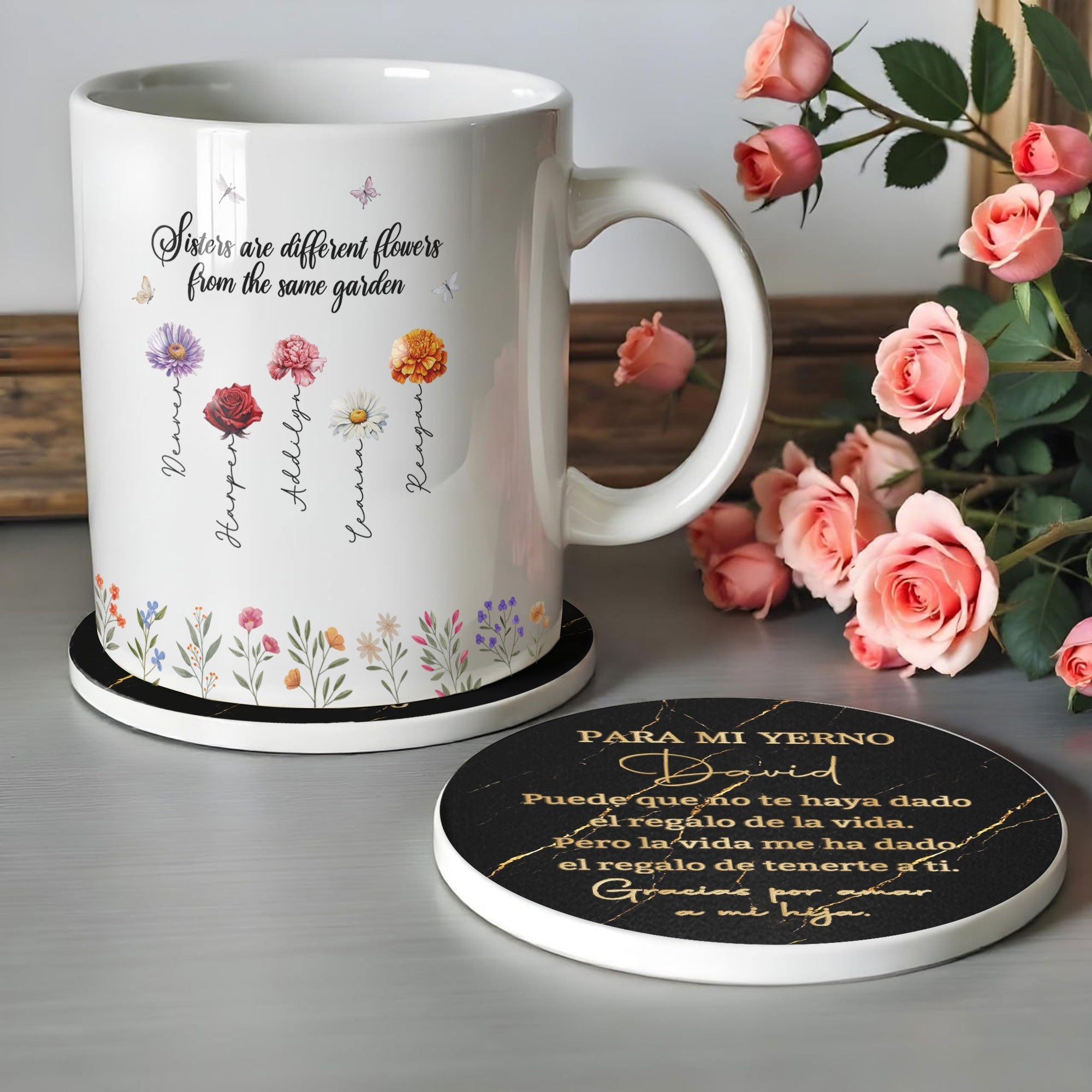 Personalized Black Marble Gold Ceramic Coaster Gift for Son-in-Law