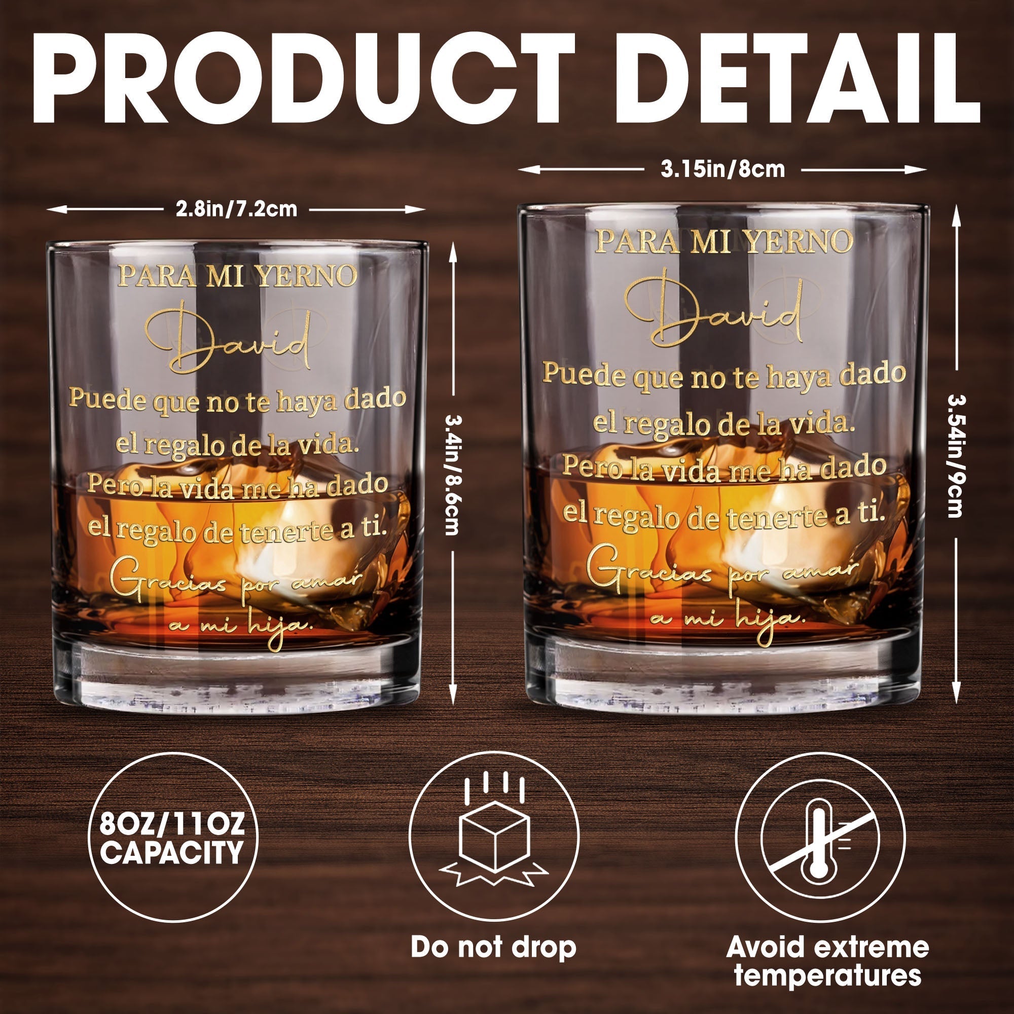 Personalized Custom Whiskey Glass Gift for Son-in-Law - Gold Typography