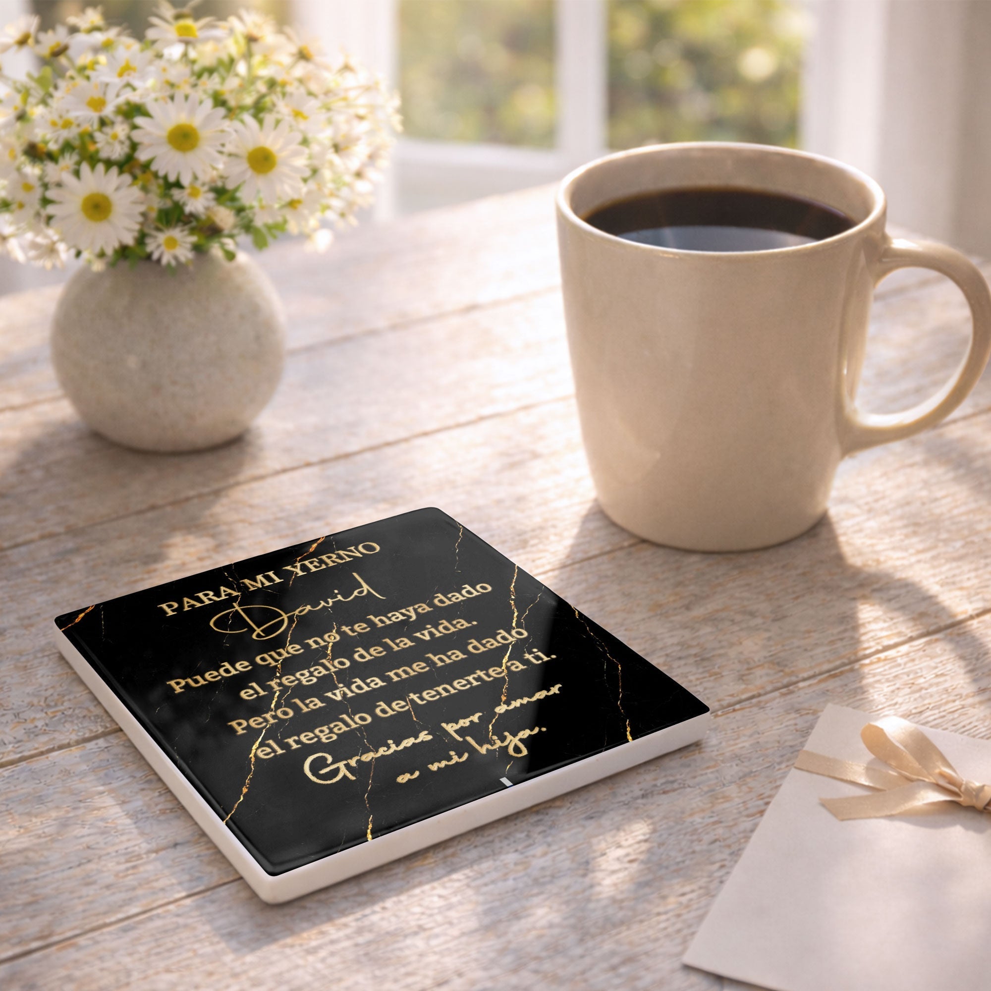Personalized Black Marble Gold Veins Coaster Gift for Son-in-Law