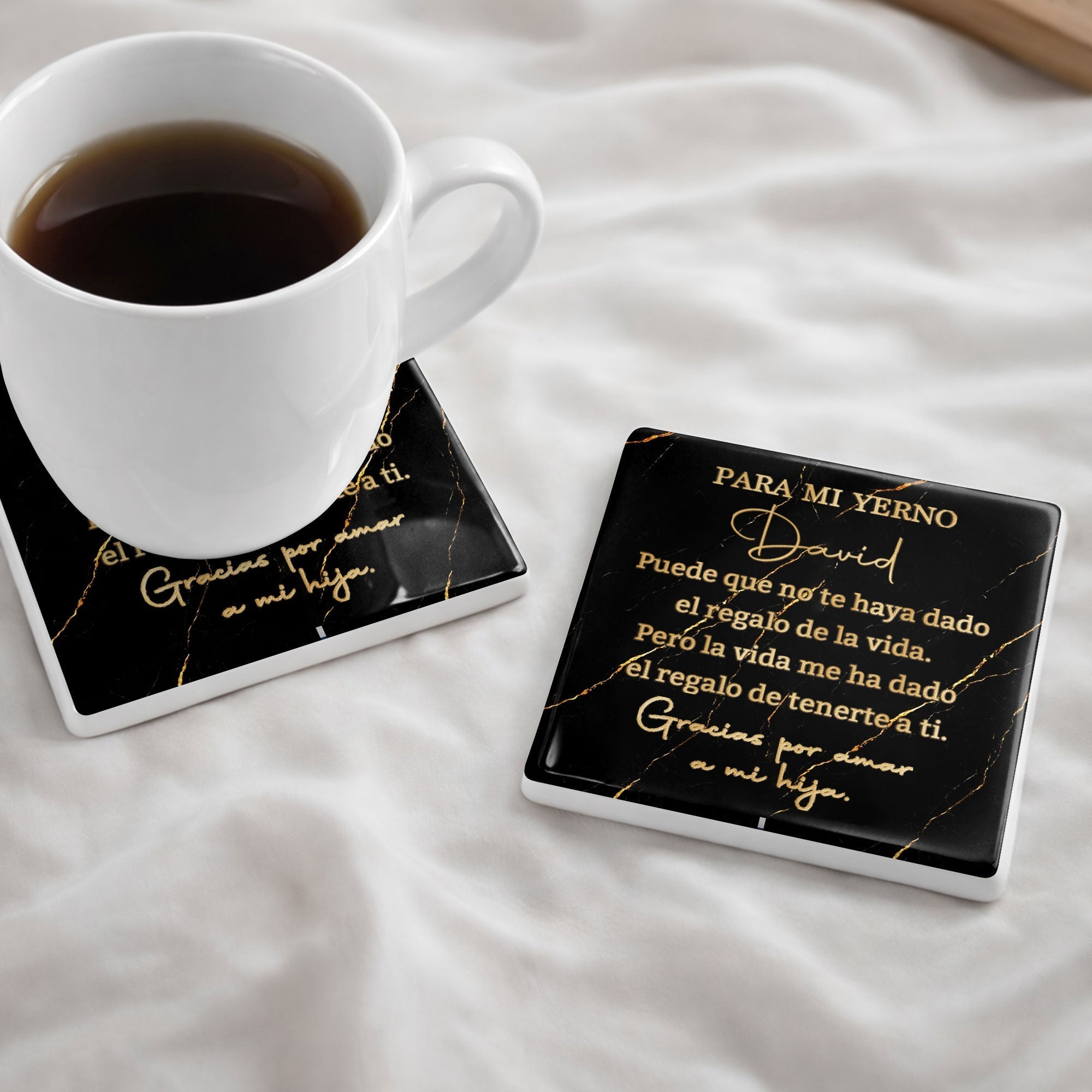 Personalized Black Marble Gold Veins Coaster Gift for Son-in-Law
