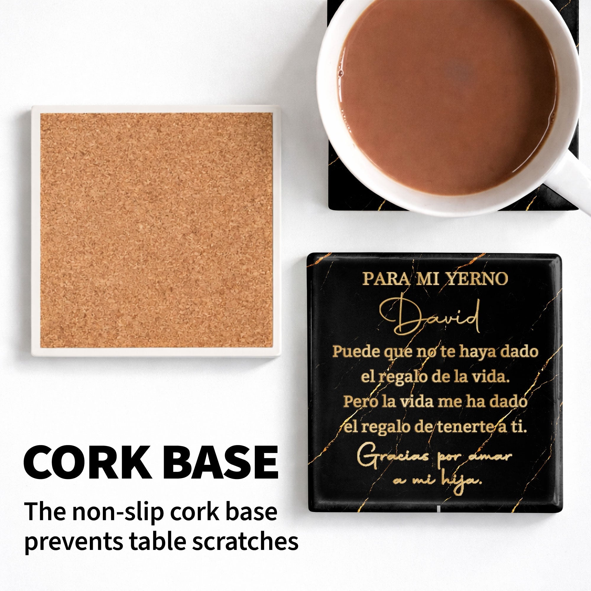 Personalized Black Marble Gold Veins Coaster Gift for Son-in-Law