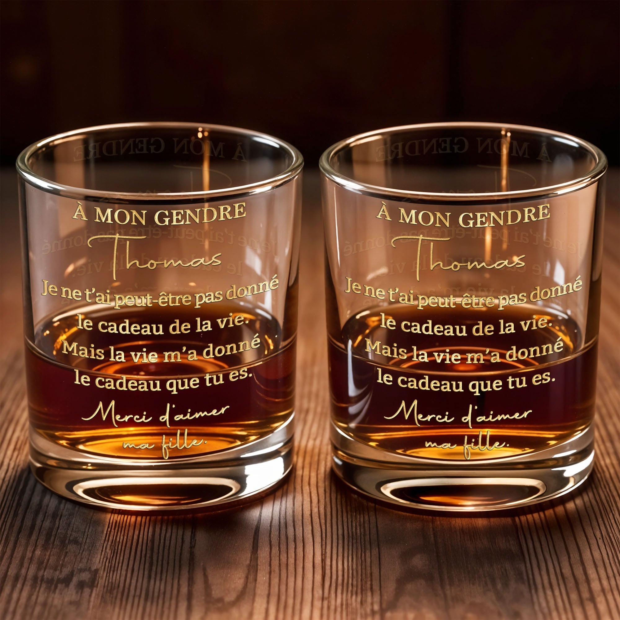 Personalized Custom Whiskey Glass Gift for Son-in-Law with Gold Text