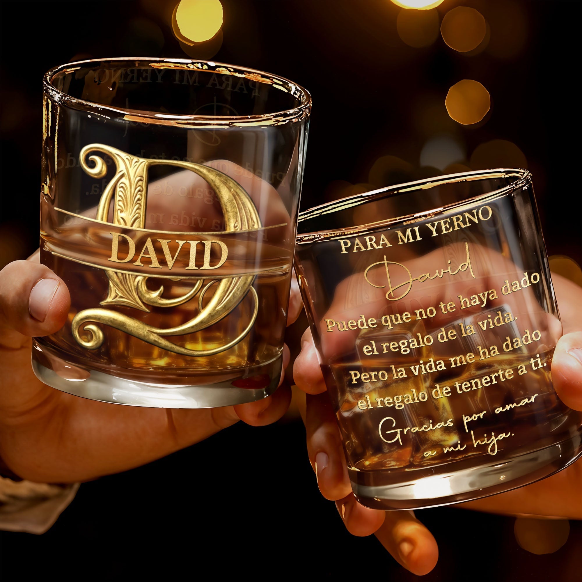 Personalized Custom Whiskey Glass Gold Filigree Gift for Son-in-Law