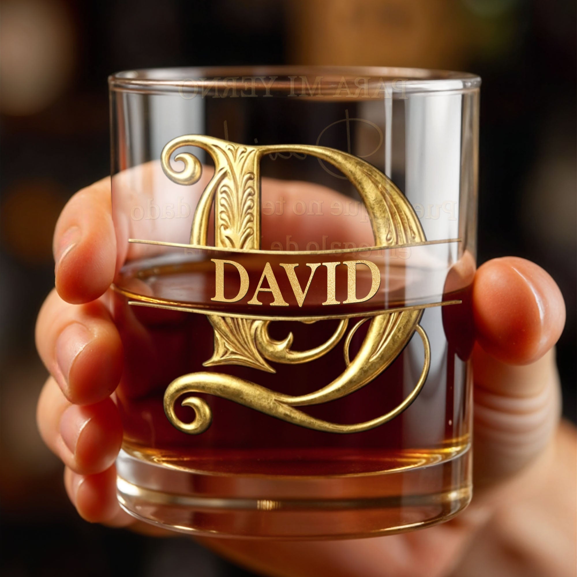 Personalized Custom Whiskey Glass Gold Filigree Gift for Son-in-Law
