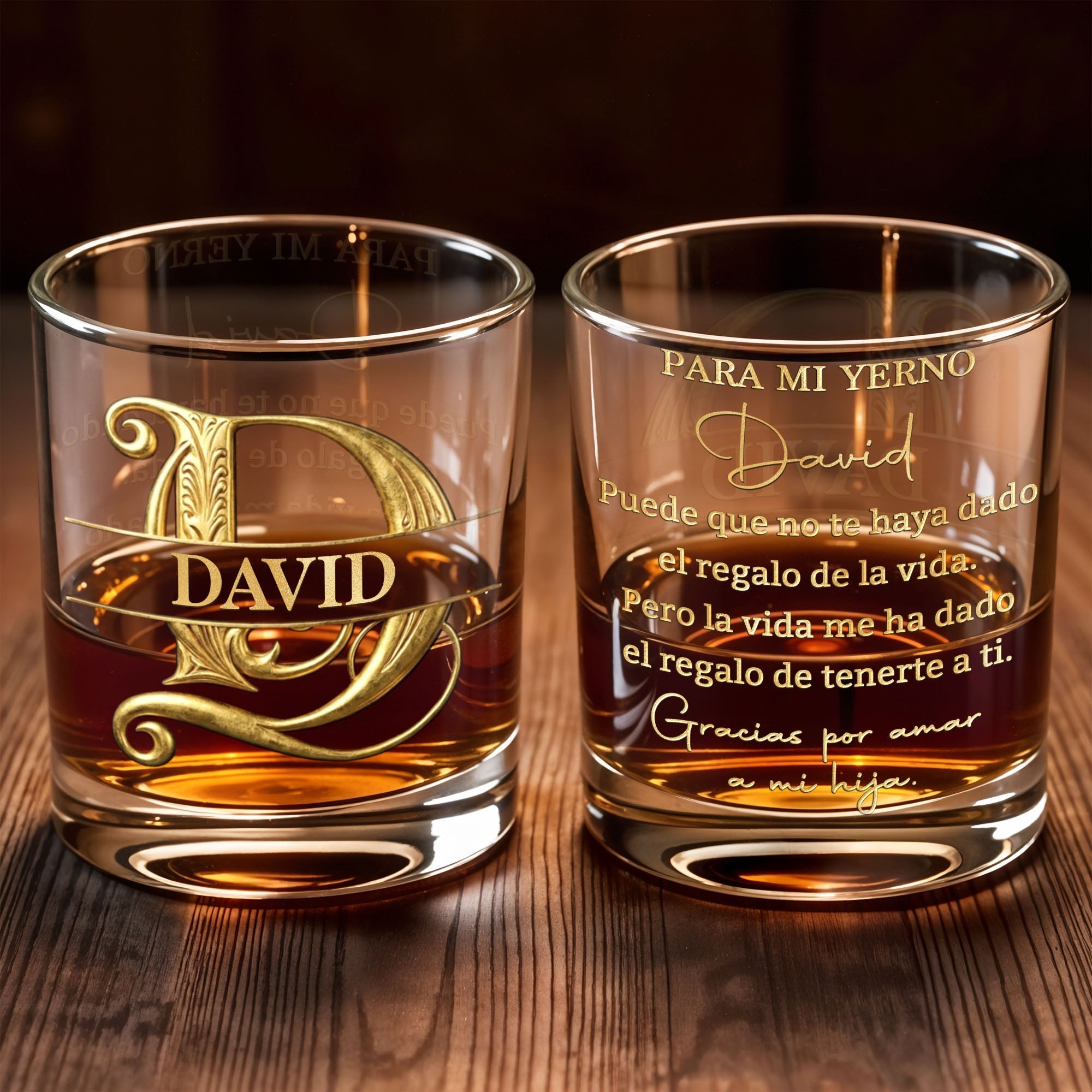 Personalized Custom Whiskey Glass Gold Filigree Gift for Son-in-Law