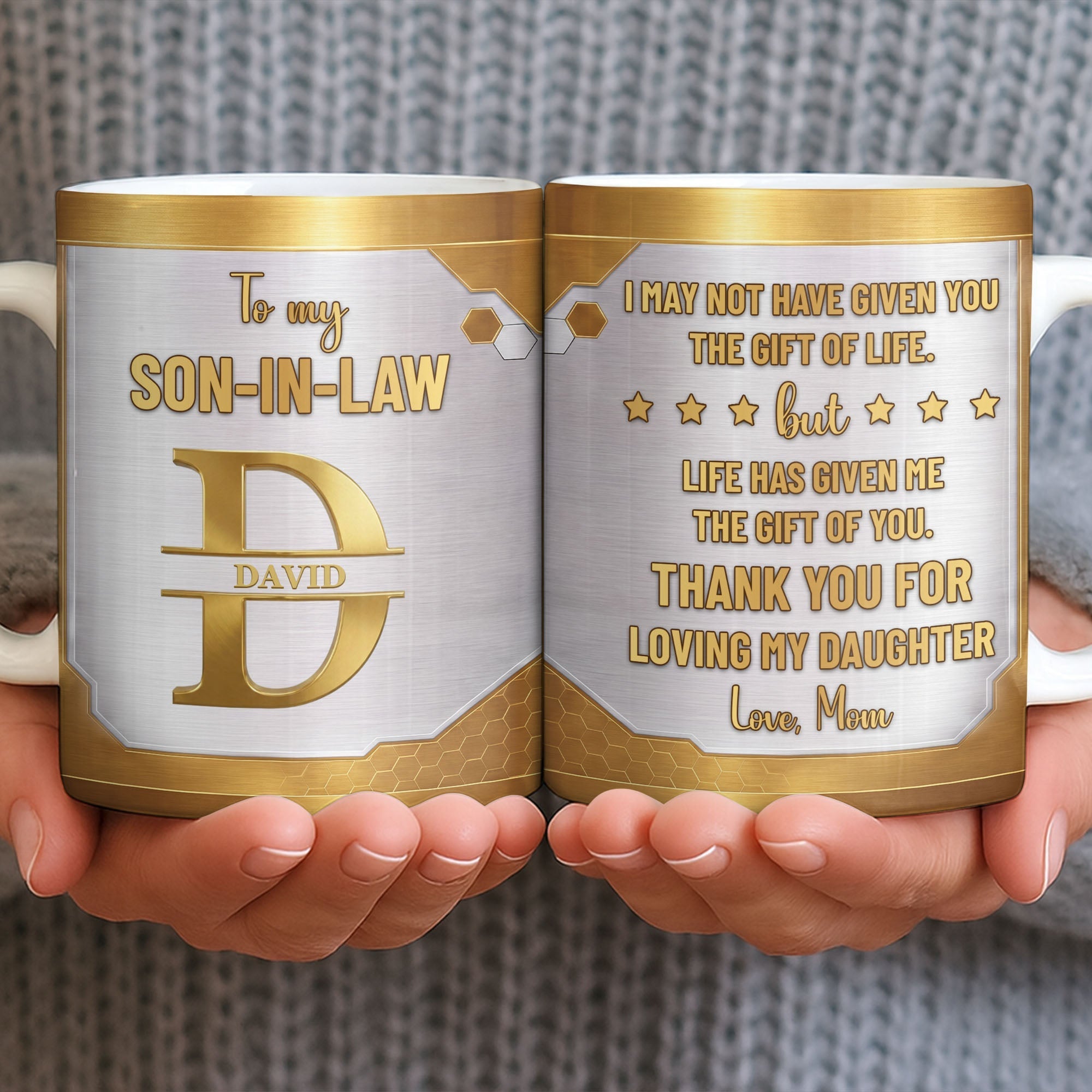 Personalized Gold Monogram Coffee Mug Custom Gift for Son-In-Law