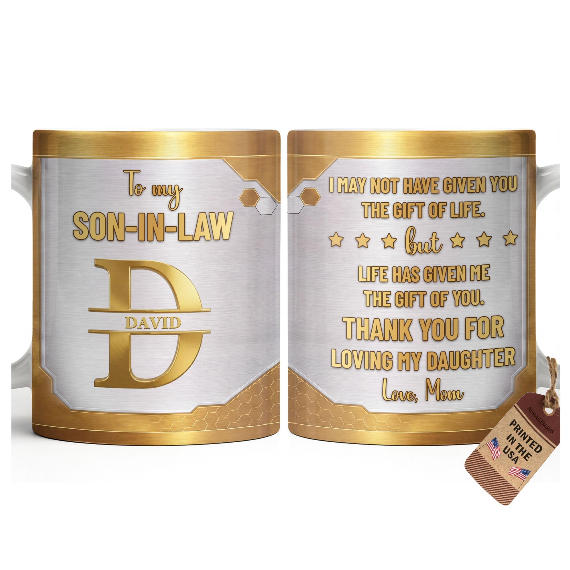 Personalized Gold Monogram Coffee Mug Custom Gift for Son-In-Law