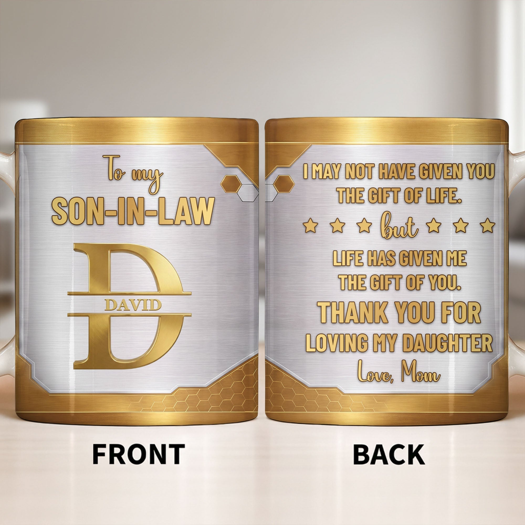 Personalized Gold Monogram Coffee Mug Custom Gift for Son-In-Law