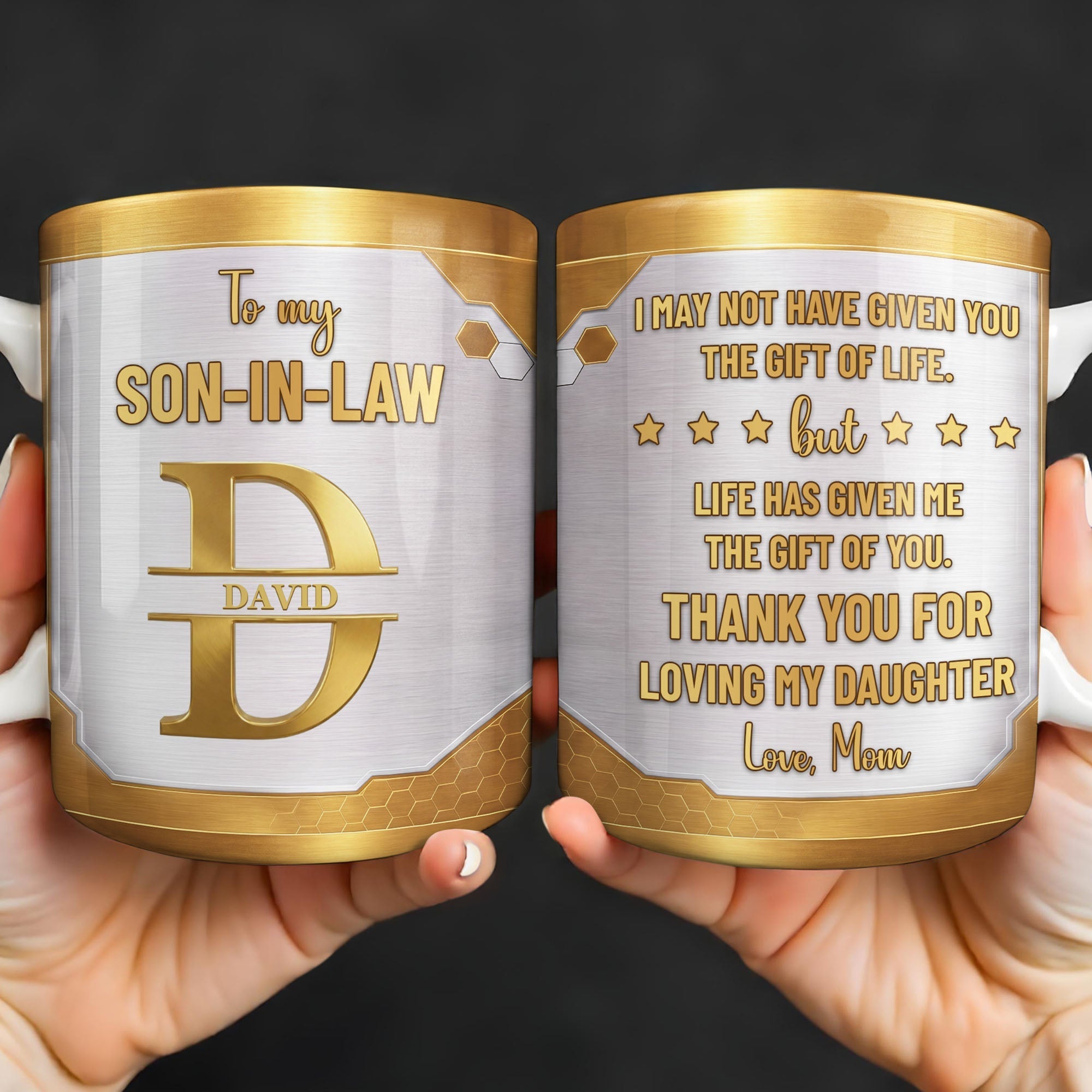 Personalized Gold Monogram Coffee Mug Custom Gift for Son-In-Law