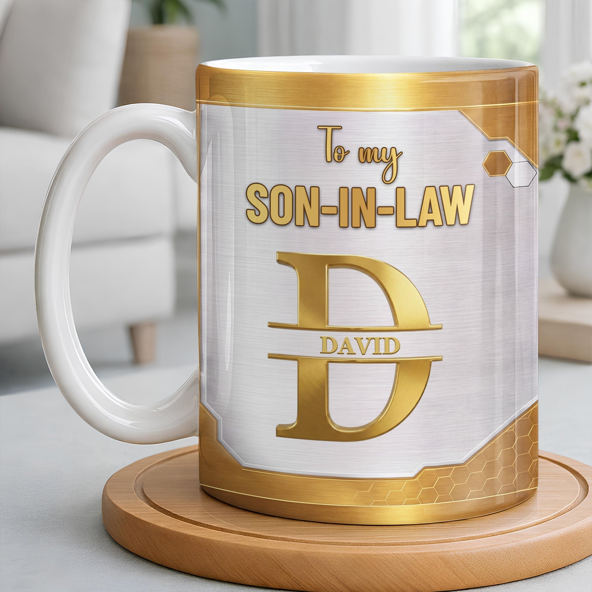 Personalized Gold Monogram Coffee Mug Custom Gift for Son-In-Law
