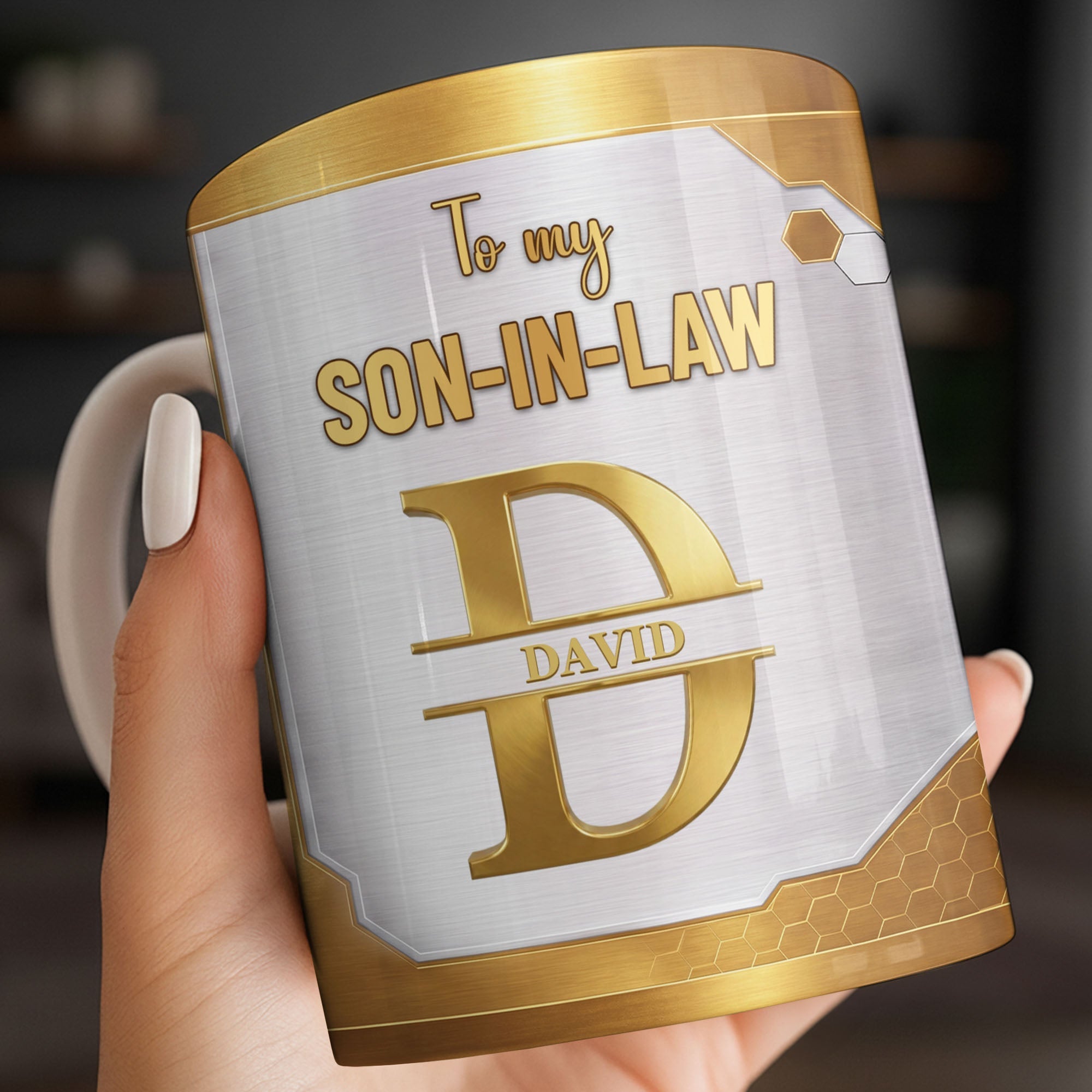Personalized Gold Monogram Coffee Mug Custom Gift for Son-In-Law