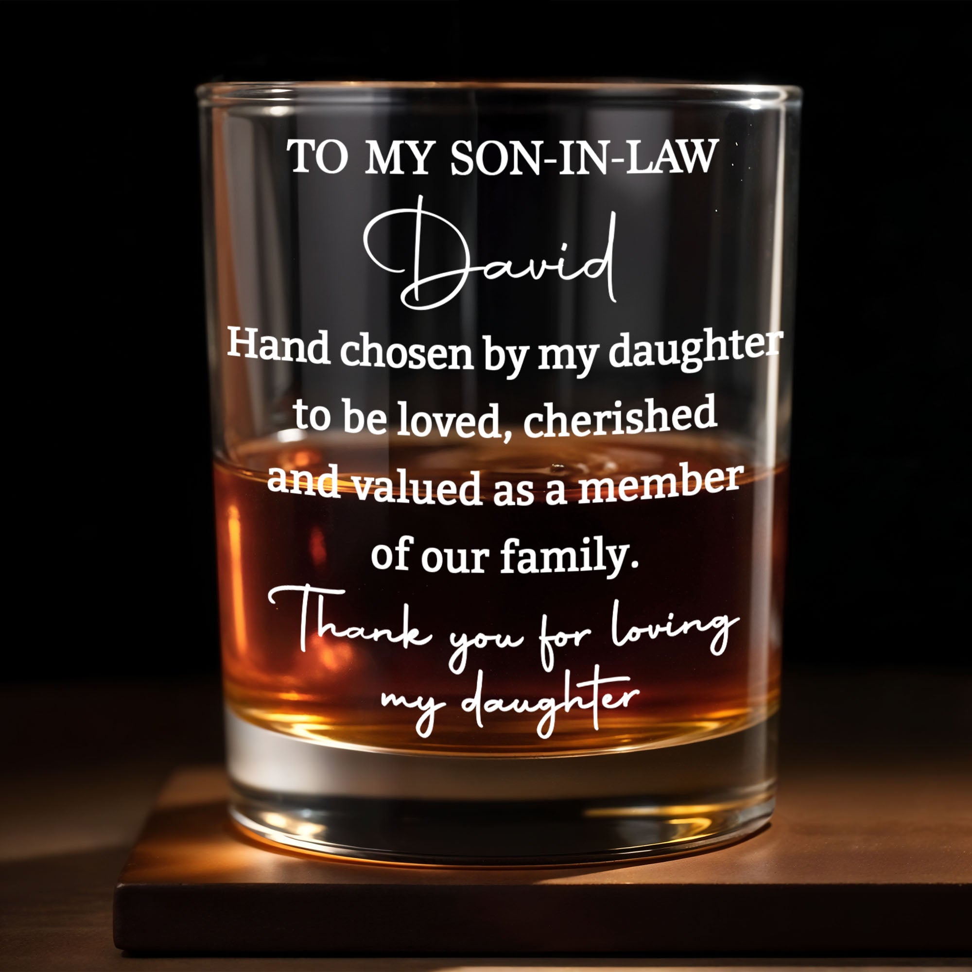 Personalized Whiskey Glass Custom Name Gift for Son-in-Law