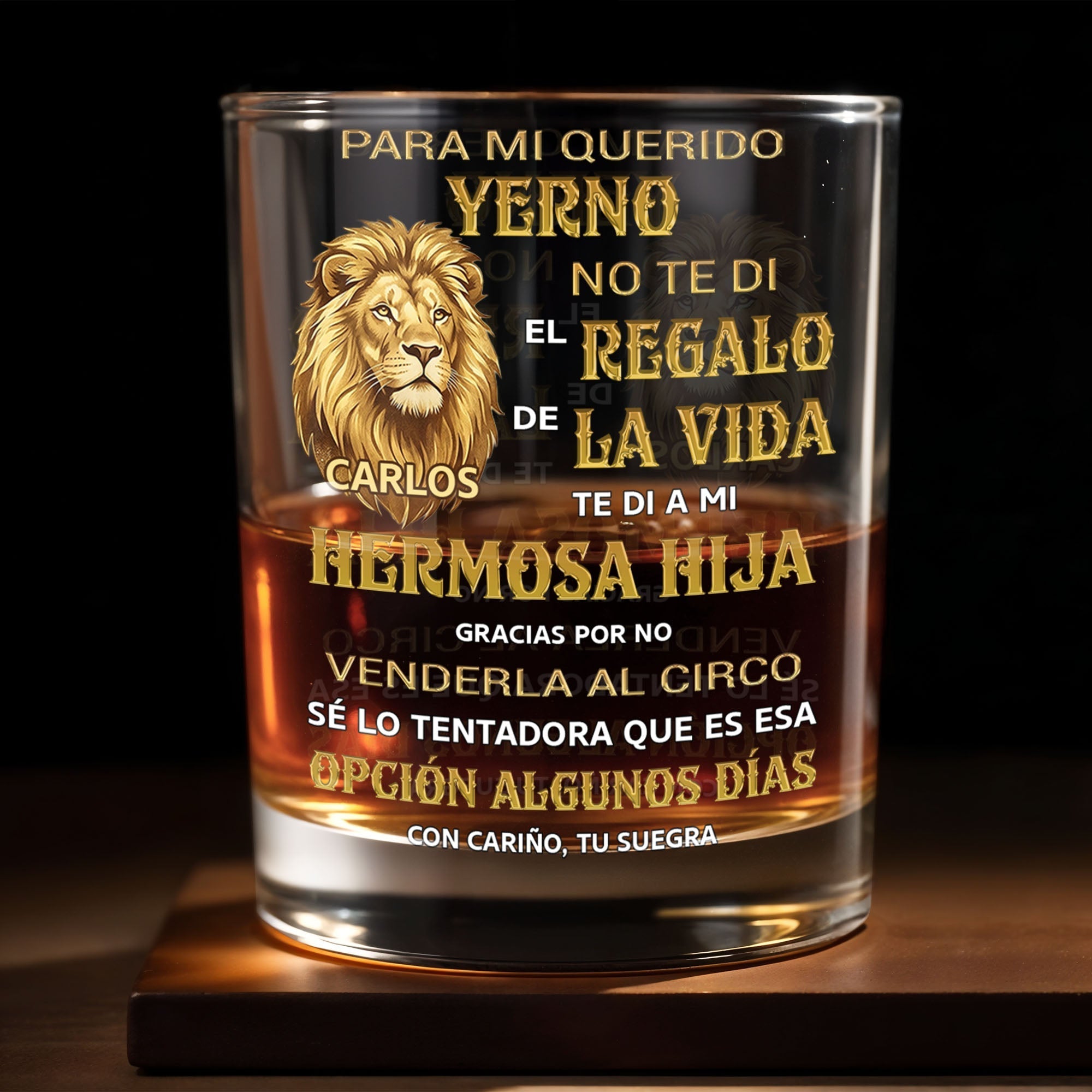 Personalized Custom Whiskey Glass with Lion Art Gift for Son-in-Law
