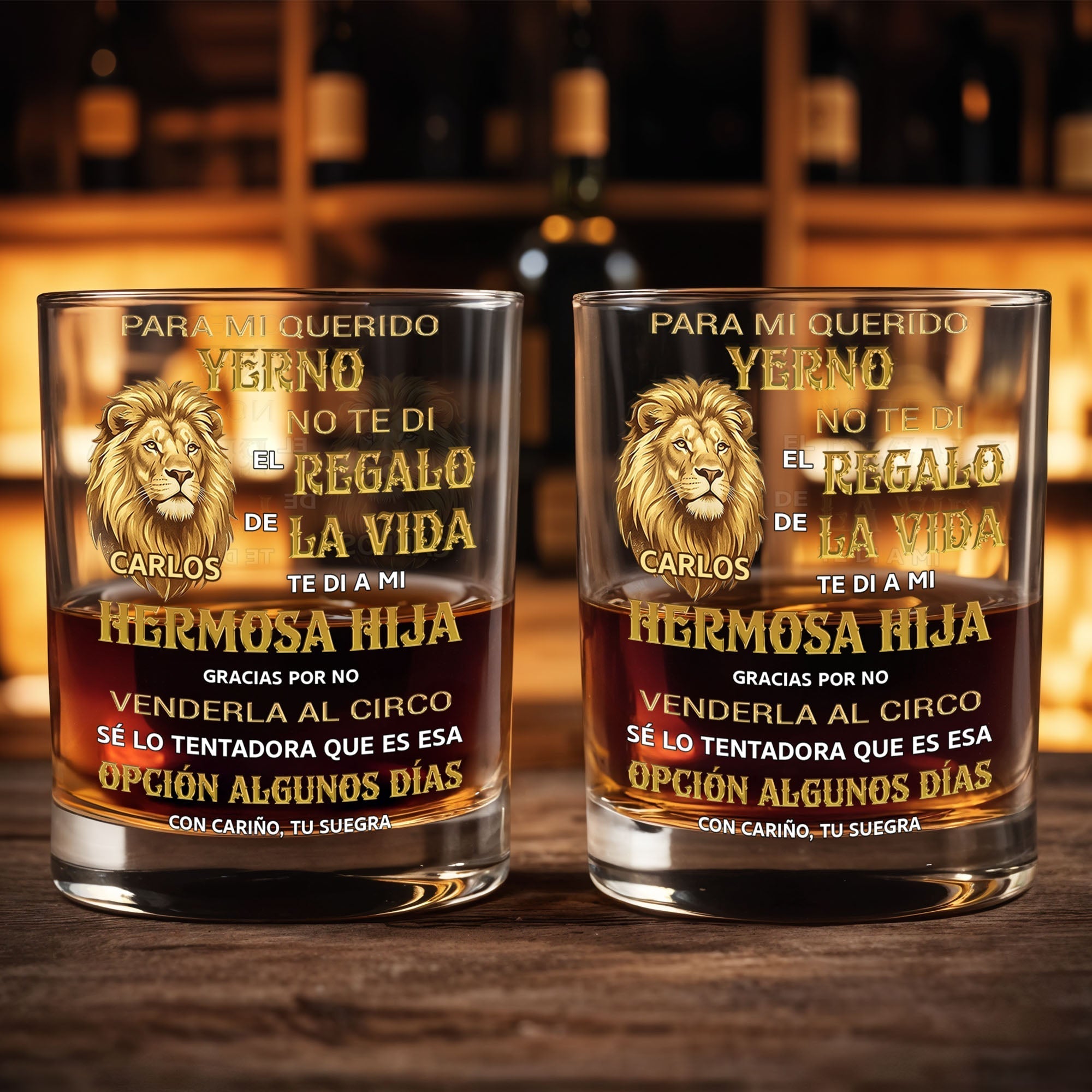 Personalized Custom Whiskey Glass with Lion Art Gift for Son-in-Law
