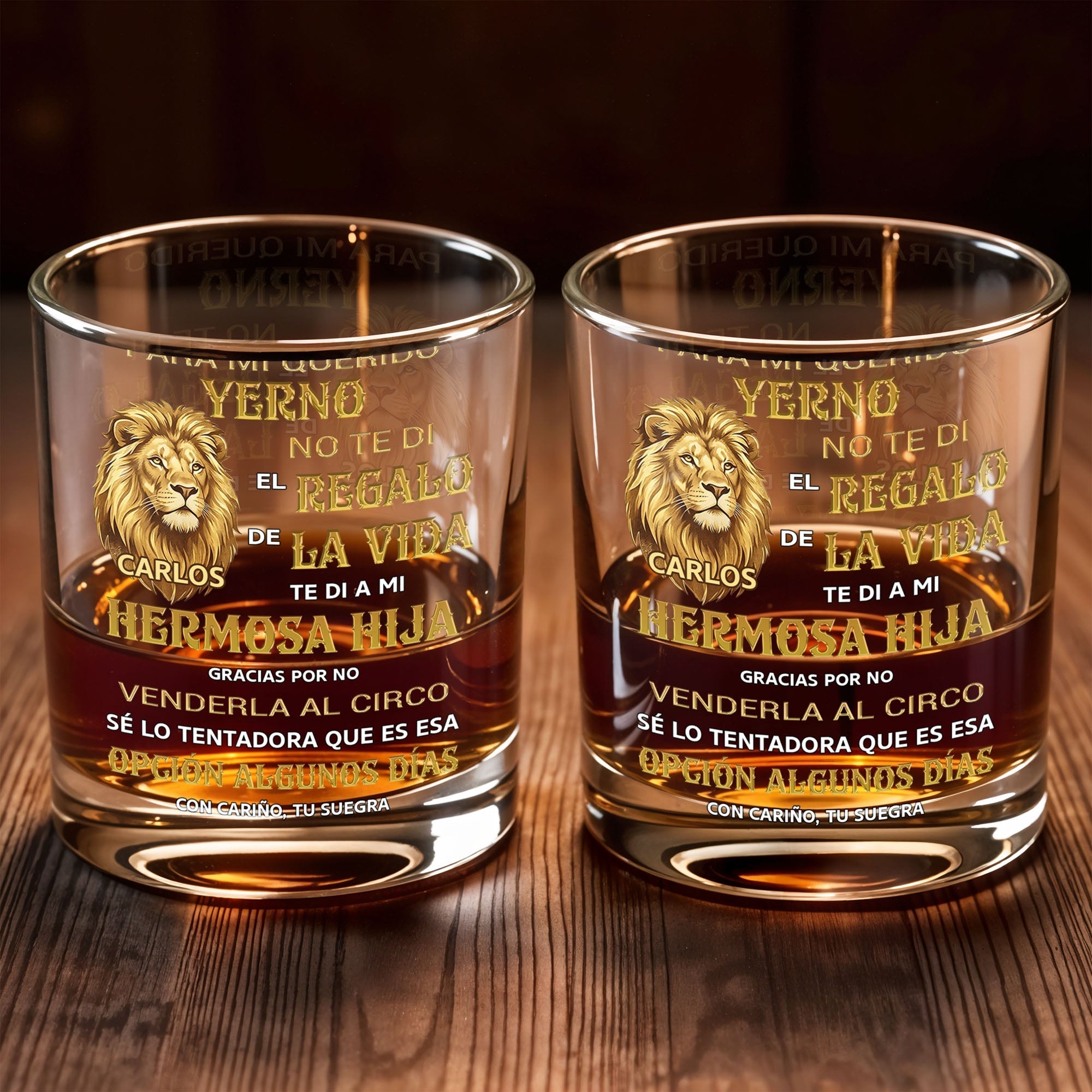 Personalized Custom Whiskey Glass with Lion Art Gift for Son-in-Law