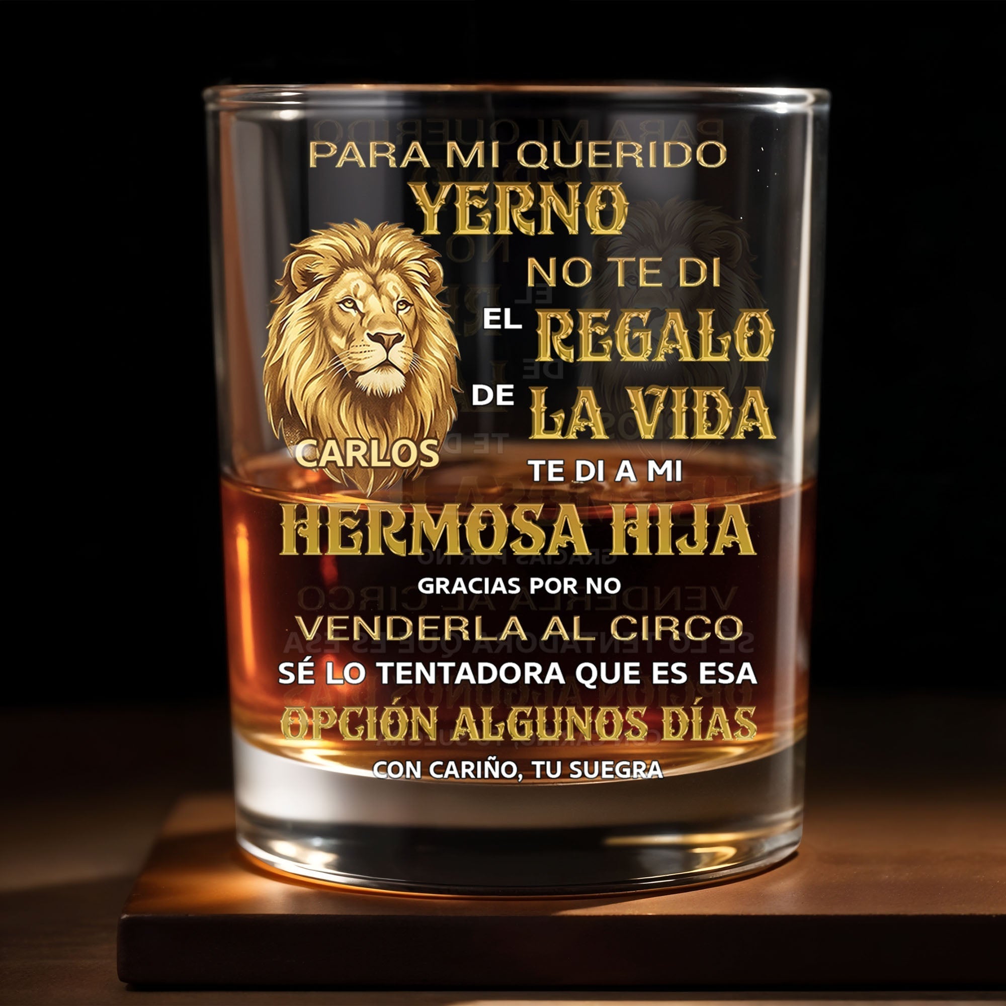 Personalized Custom Whiskey Glass with Lion Art Gift for Son-in-Law