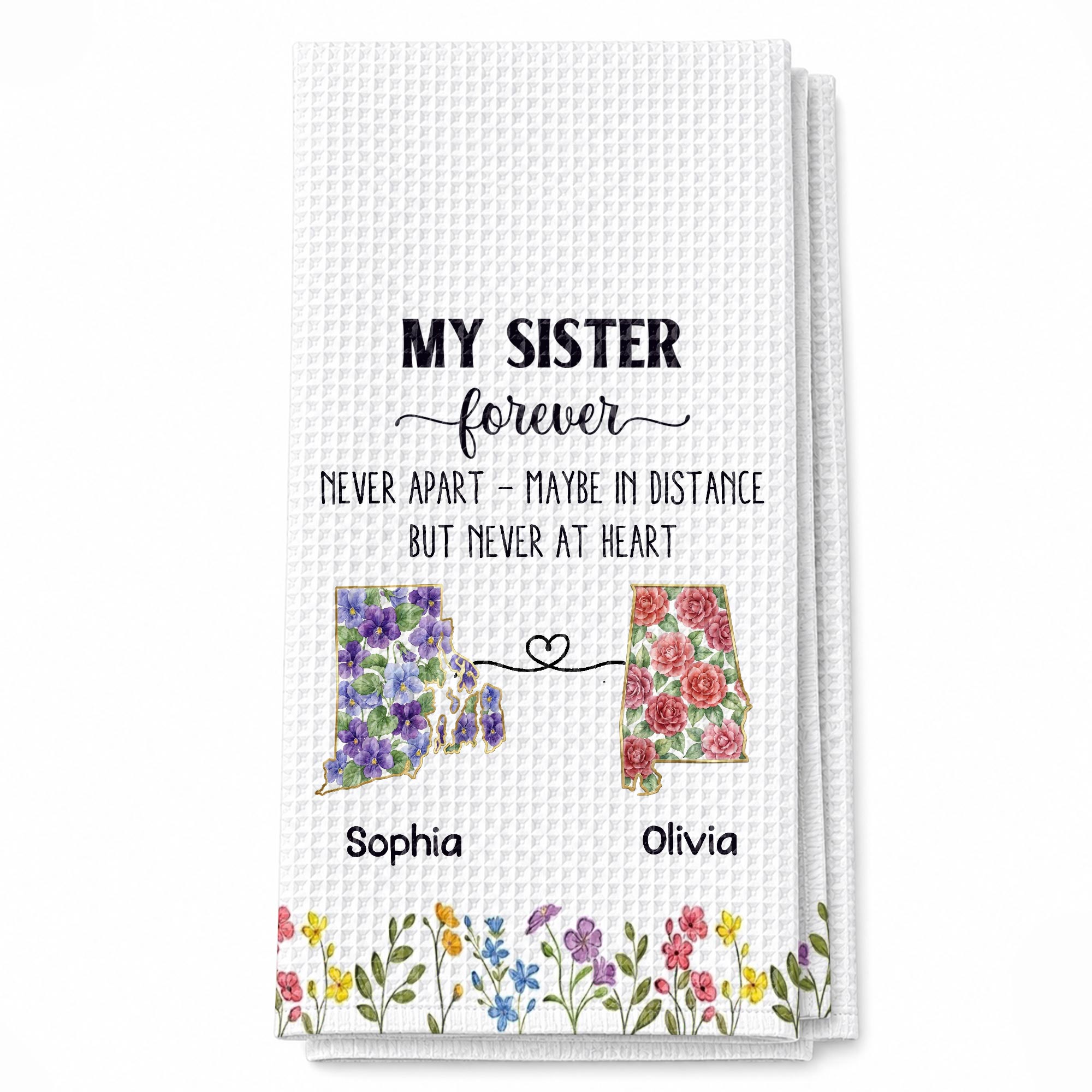 Personalized Floral Kitchen Towel Custom Gift for Sister