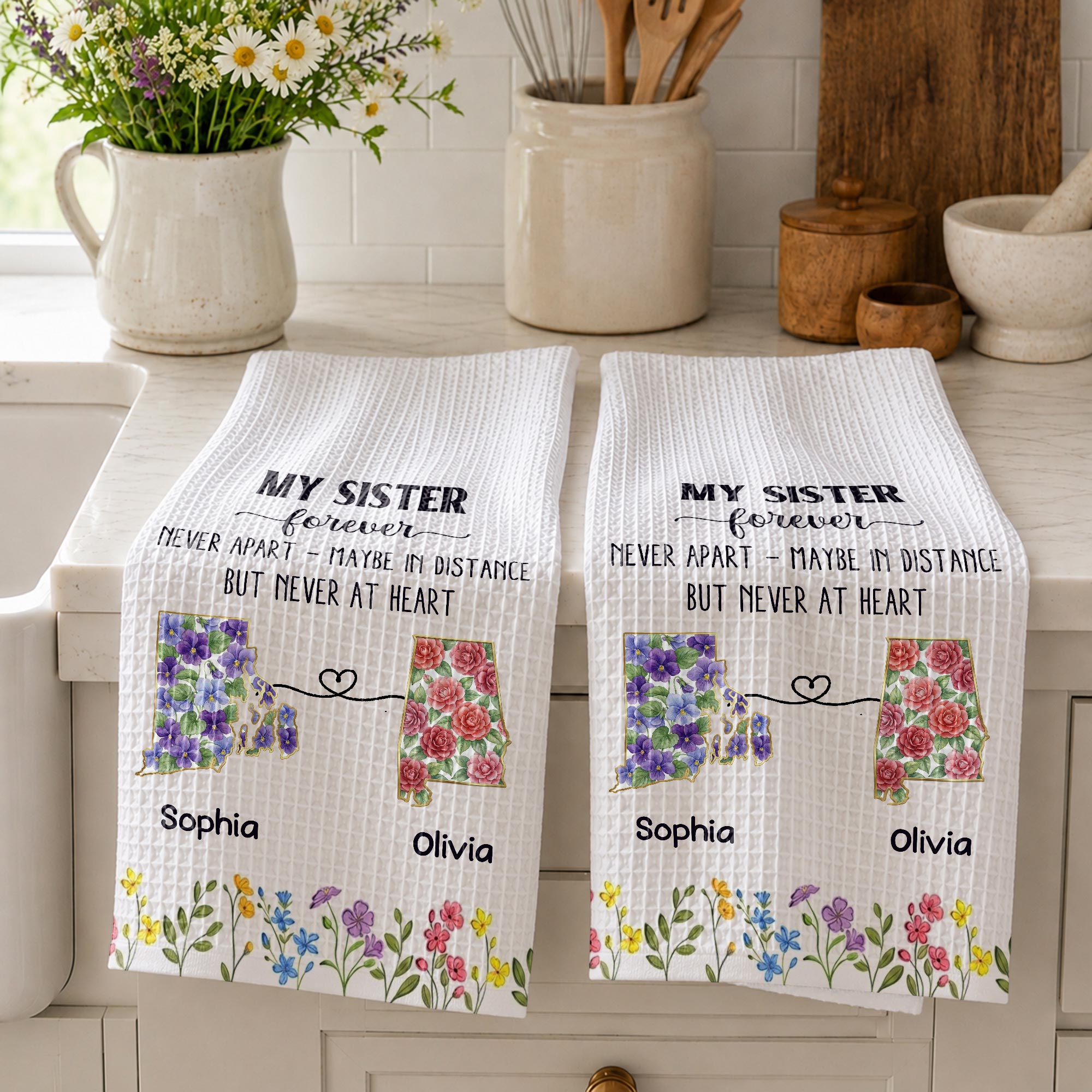 Personalized Floral Kitchen Towel Custom Gift for Sister